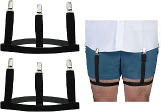 Adjustable Shirt Garters with Locking, Non-Slip Clips (2-Pairs) For Men And Women By Comfy Deluxe - Elastic Shirt Stays With Clip, Easy To Wear & Keep Shirts Tucked In, For All Types Of Shirts