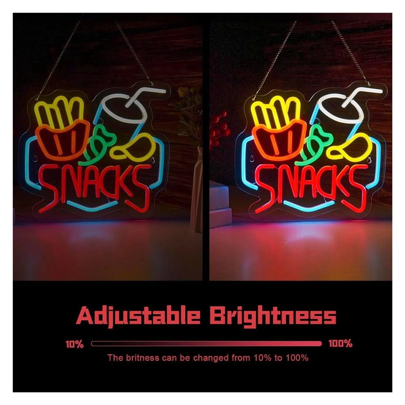 Wiszące neony artystyczne Przekąski Neon Zasilany Przez USB Możliwość Przyciemniania Światło Neonowe LED Do Sklepu Z Przekąskami Sklep Ze Słodyczami Party Dekoracja Ścienna 31.5cm×34cm
