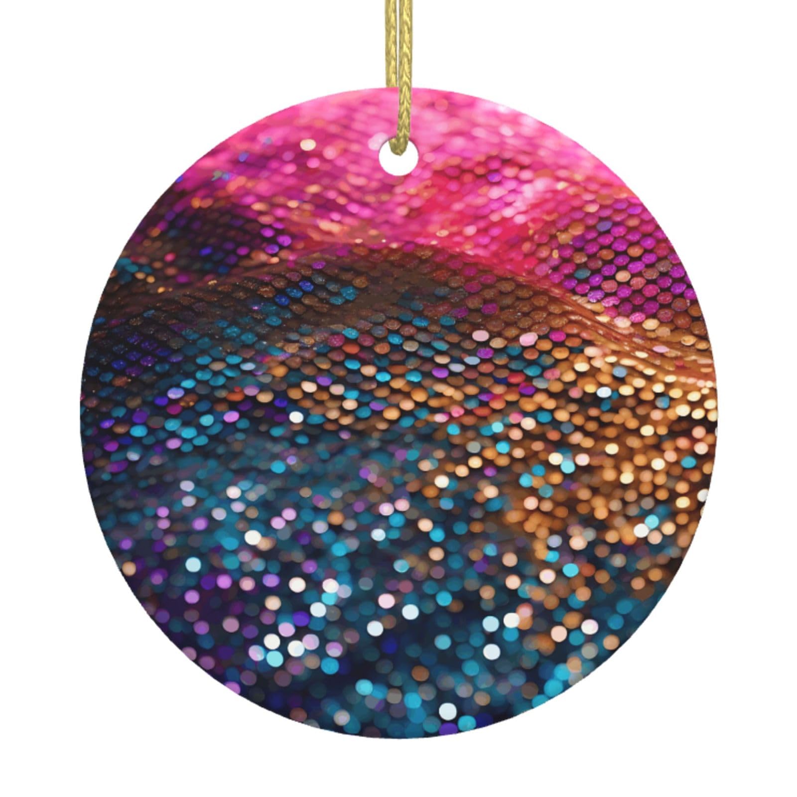 Gradient Sequin Sparkle Print Christmas Ornaments, Ceramic Hanging Ornament, Round Shape Decorations