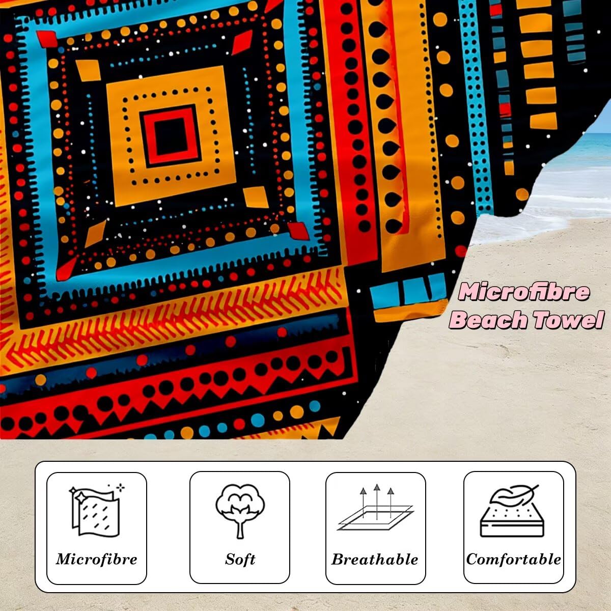 Serviette de Plage Microfibre, Lot de 2 Serviette de Bain Grande Taille 70x140 cm, Séchage Rapide Drap de Bain Rétro, Anti Sable Serviettes de Plage, Serviettes Microfibre Sport pour Travel -4514
