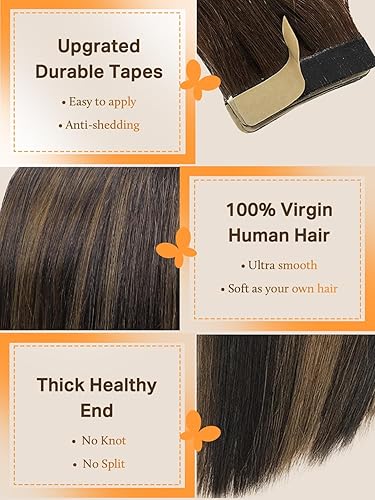 Miniatura 3 de DOORES - Extensiones de cabello con cinta en extensiones de cabello Remy de color real, extensiones de cabello humano natural trama de piel recta