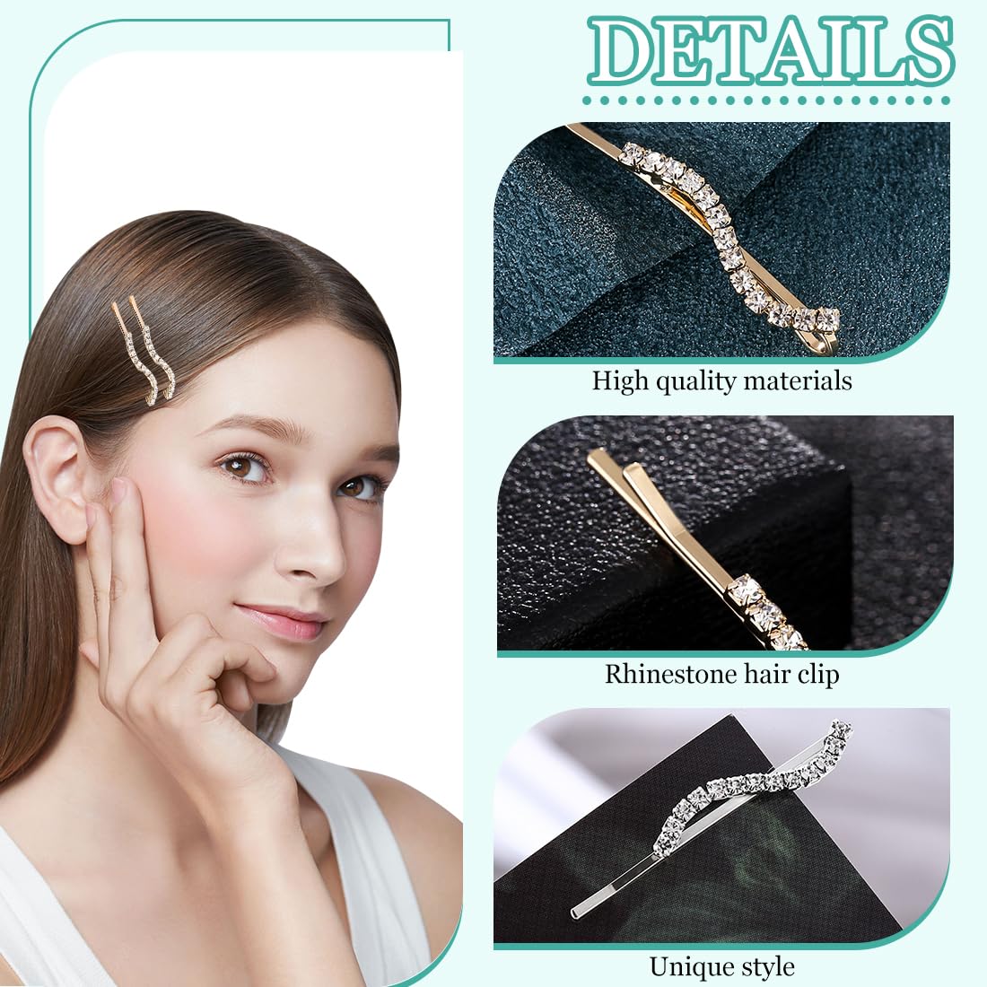 Fermagli per Capelli Strass, 8PCS Mollette Cristallo Forcine Perni, orcine Decorative a Forma di S