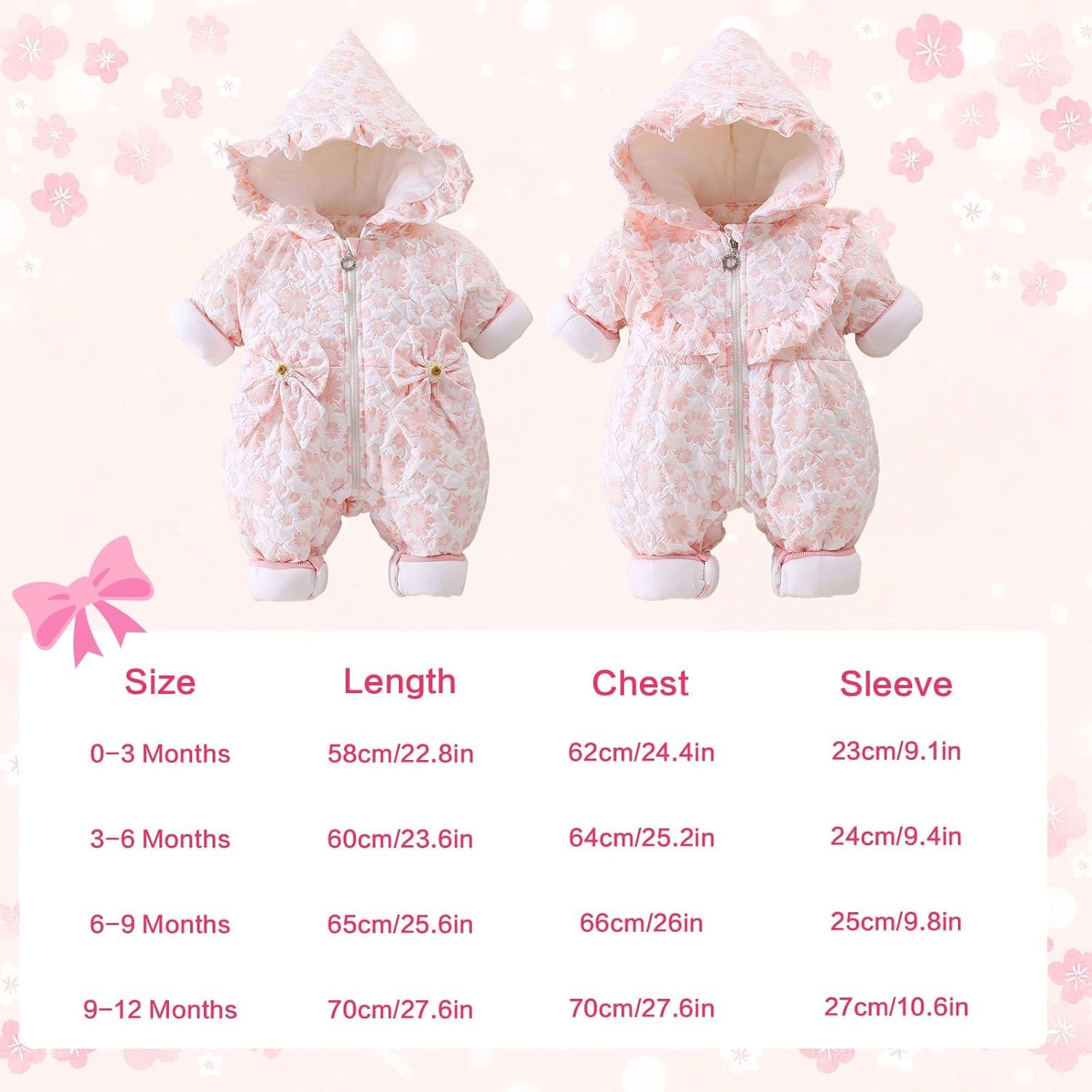Neonata Cappotto Invernale Bambino con Cappuccio Giacca Tuta da Neve Ispessito Carino Floreale Tuta Vestito