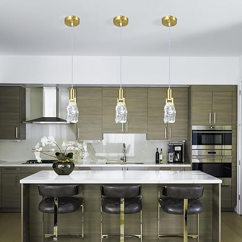 Miniatura 3 de LBSQJ Modernas luces colgantes doradas para isla de cocina, mini lámparas colgantes de imitación transparente con forma de piedra para comedor,