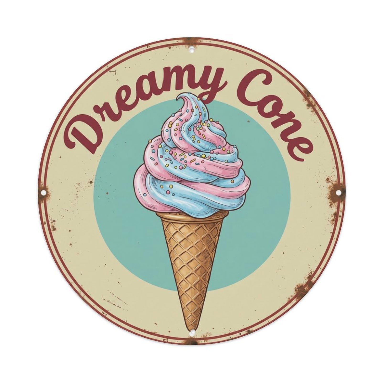 Cwbufd Vintage Style Dreamy Cone Vintage Decor Vintage Metal Tin Sign Plaque Wall Decor For Cafe, Club Bar, Office, Garden Metal Poster 8X8inch