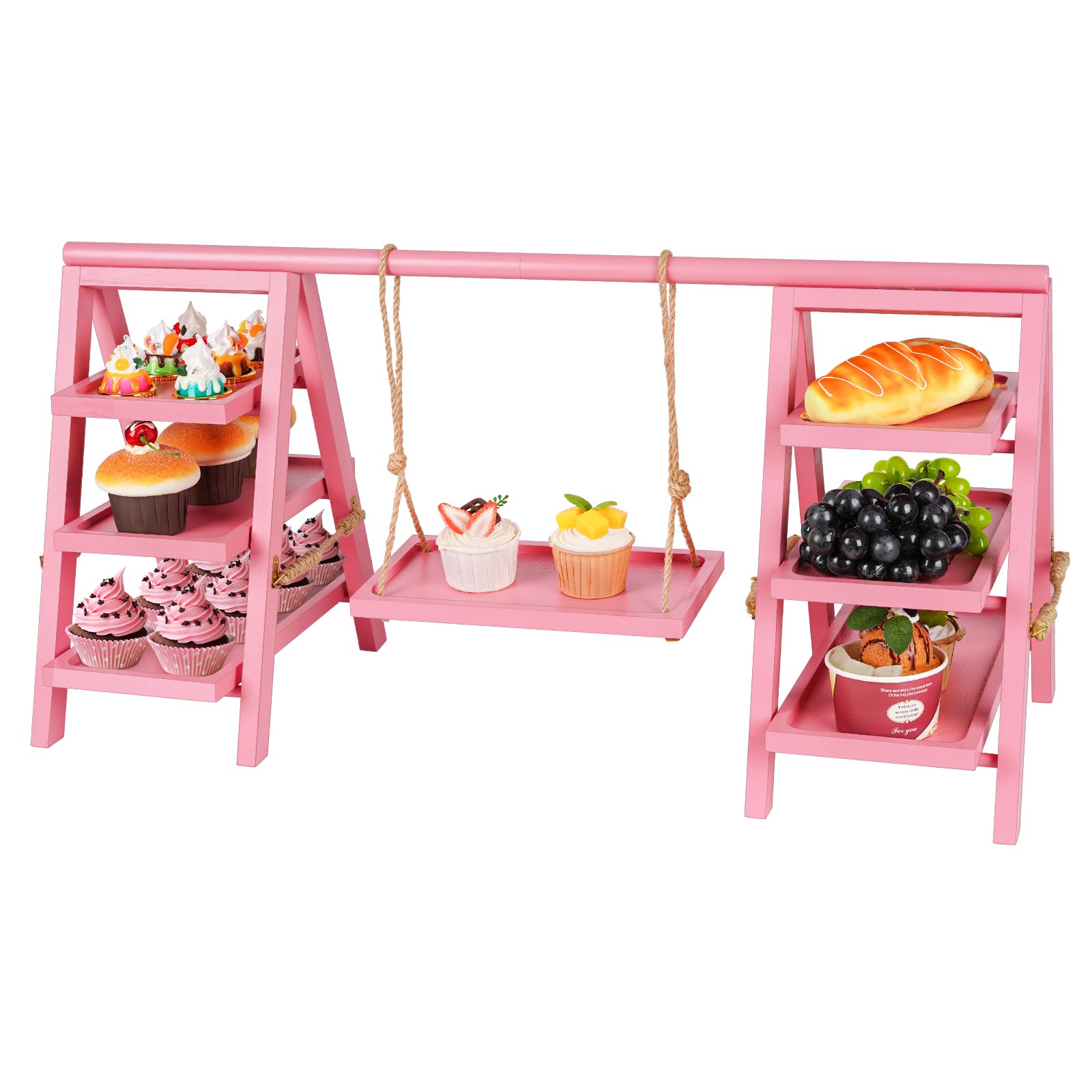 Flenpptly Wooden Cupcake Stand, 3 Tier Cupcake Display Stand, Pink