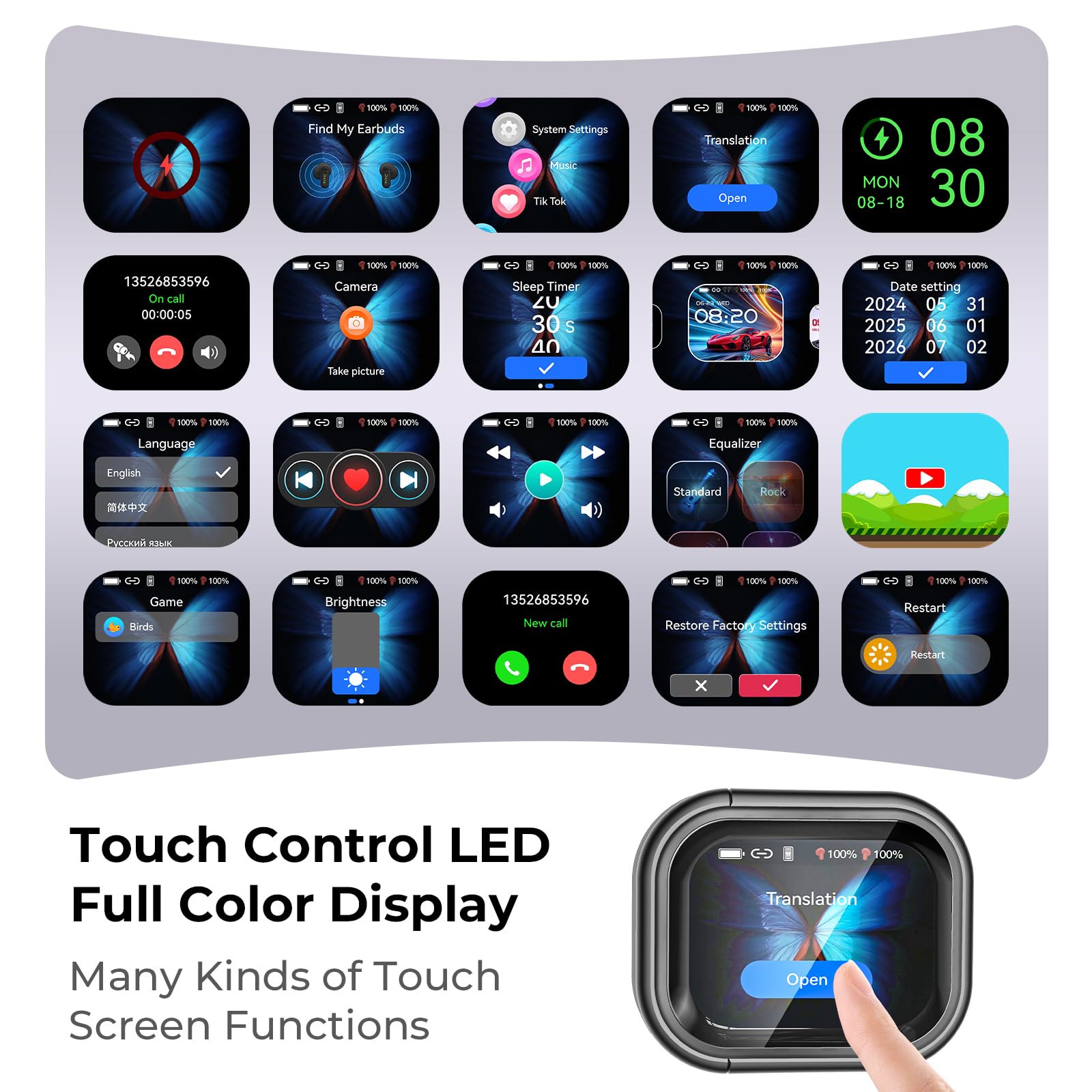 Traducteur Écouteur NE20 OWS Sans Fil 134 Langues IA Bluetooth 5.4 Écran LED Blanc