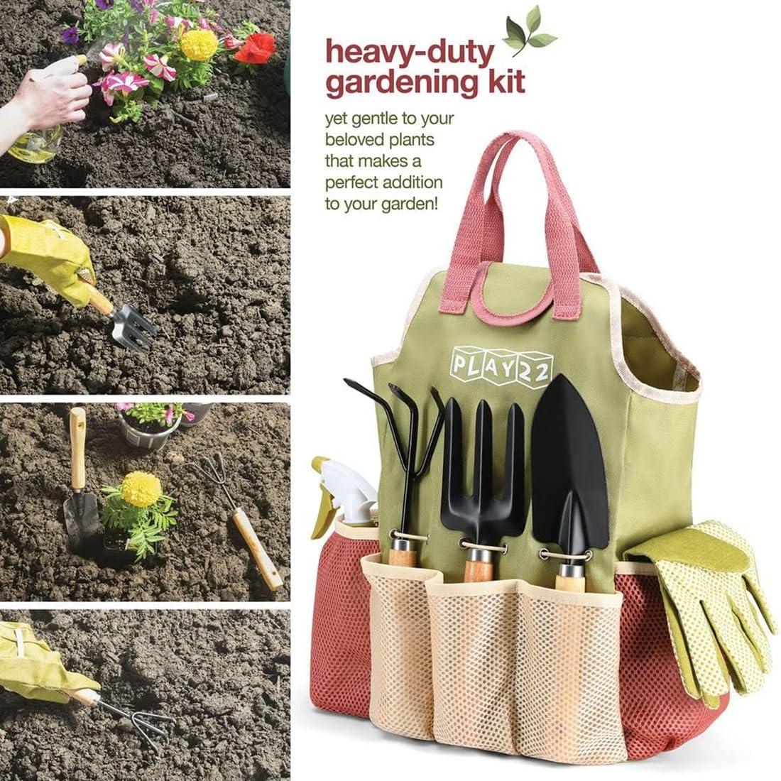 Set di 10 Attrezzi da Giardinaggio - Set Completo di Attrezzi da Giardino Resistenti con Borsa Alla Moda - Kit di Forniture da Giardinaggio Ideale