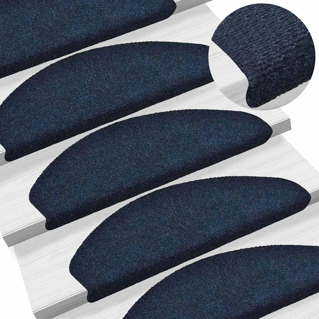 Alfombrillas autoadhesivas para escalones, 15 unidades, 65 x 21 x 4 cm, color azul marino, semicirculares, antideslizantes, con alfombrilla antideslizante para escaleras de madera, protección