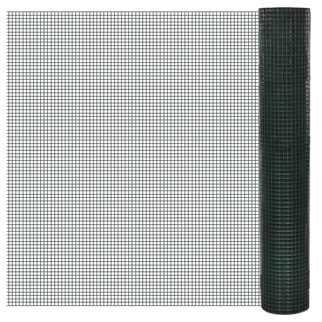 Valla de alambre para gallinas galvanizada con revestimiento de PVC verde, 10 x 1 m, malla de alambre, protección para jardín, para aves de corral, pajarera, conejera, flexible, duradera
