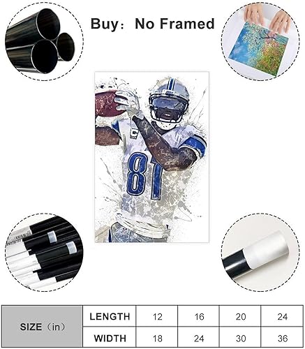 Miniatura 2 de Calvin Johnson - Póster de lienzo para dormitorio, decoración deportiva, paisaje, oficina, habitación, regalo, sin marco 12 x 18 pulgadas (11.8 x