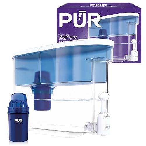 PUR Dispensador de jarra con filtro de agua clásico, 30 tazas, transparente Blanco,Dispensador con 2 filtros reductores de plomo