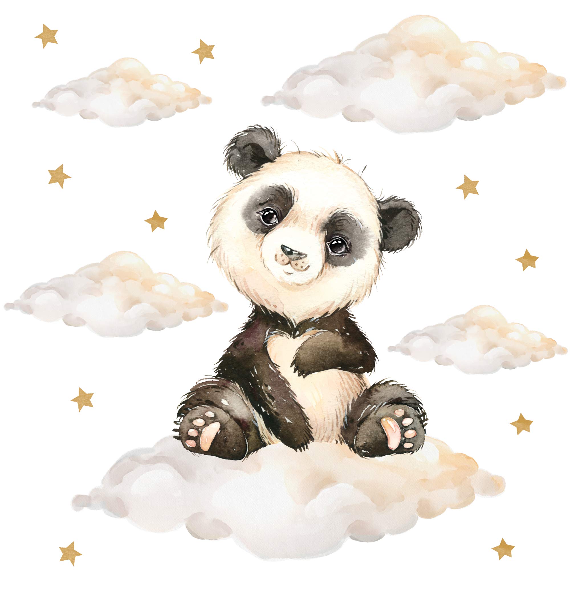 Pandawal Kinderzimmer Deko Wandtattoo Panda mit Wolken Sterne Junge Mädchen Wandsticker Baby Safari Tiere Wandaufkleber (L, Panda)