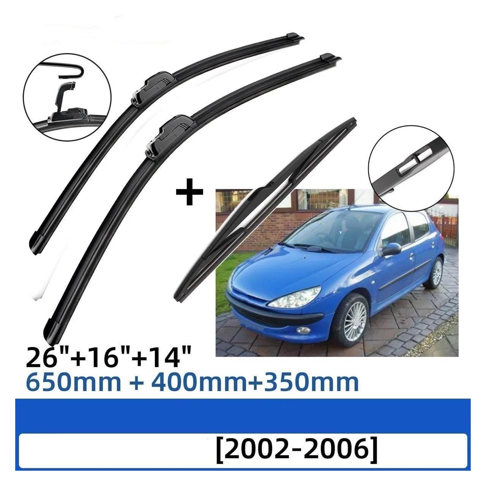 parabrezza tergicristalli Per Peugeot 206 SW 2002-2006 26 "+16"+14" Spazzole Tergicristallo Anteriori Posteriori Parabrezza Parabrezza Finestra Spazzole Tergicristallo Auto