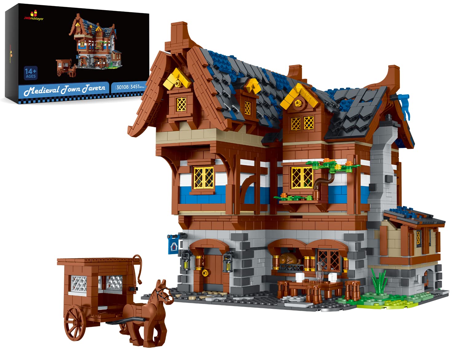 JMBricklayerMedieval 30108 House Building Sets for Adults - Creative Tavern Medieval Castle Construction Toys, Collectible Display Model Kits, Office or Room Decor Gifts for Girls Boys