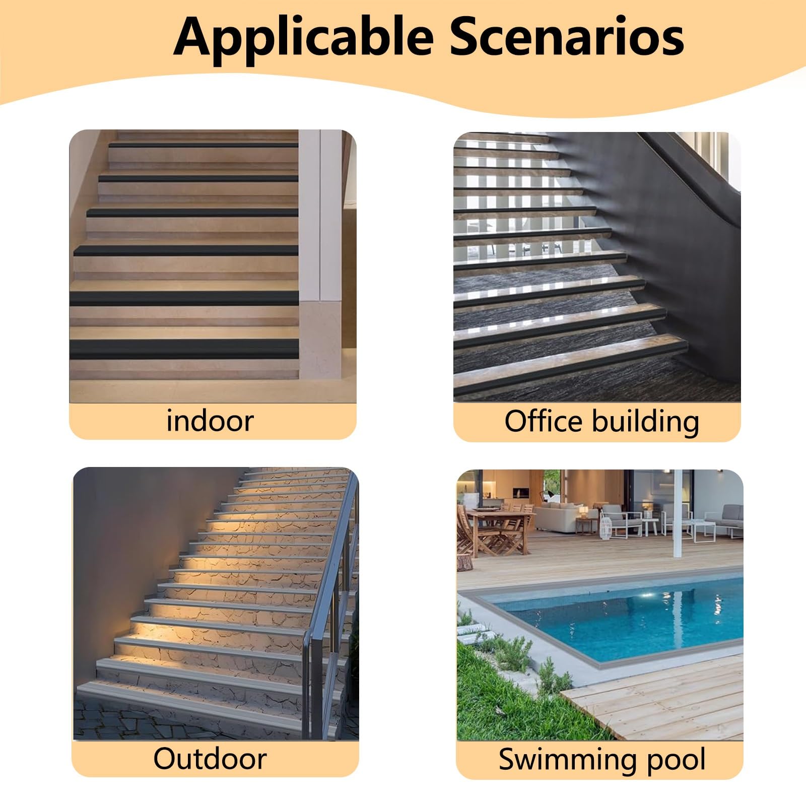 Tira De Vinilo Autoadhesiva Antideslizante Para Escalera, Borde De Escalera De Goma De PVC, Esquina De Goma Antideslizante For Escalera, Para Peldaños De Interior Y Exterior, Cantonera Protector(Grey,