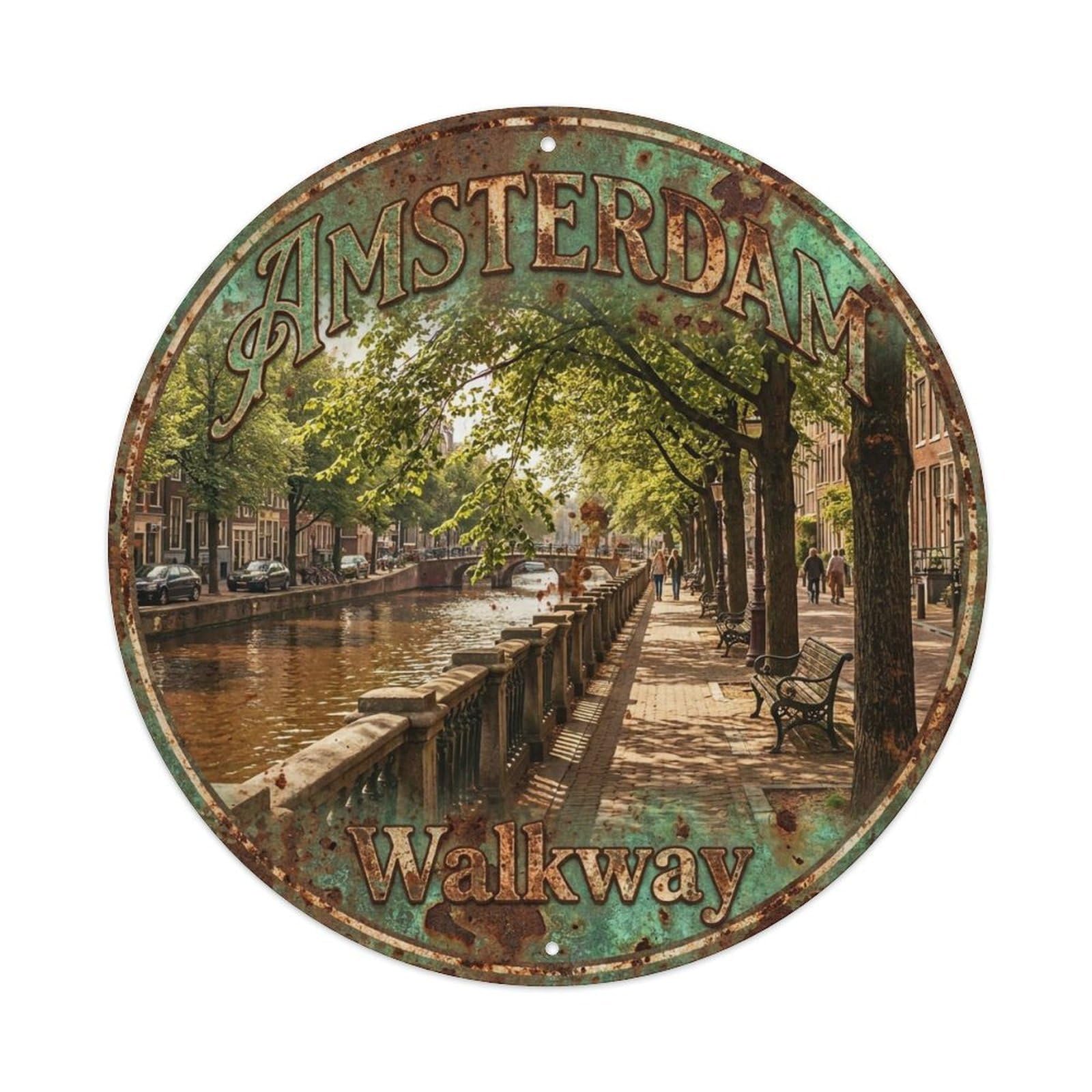 Vintage Travel Amsterdam Netherlands Pathway Metal Tin Sign