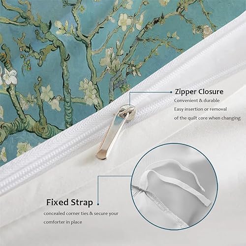 Miniatura 6 de Funda de edredón botánica floral, 2 fundas de almohada, sin sábanas, con cierre de cremallera, cómoda, famosa pintura, estética, juego de cama de 3