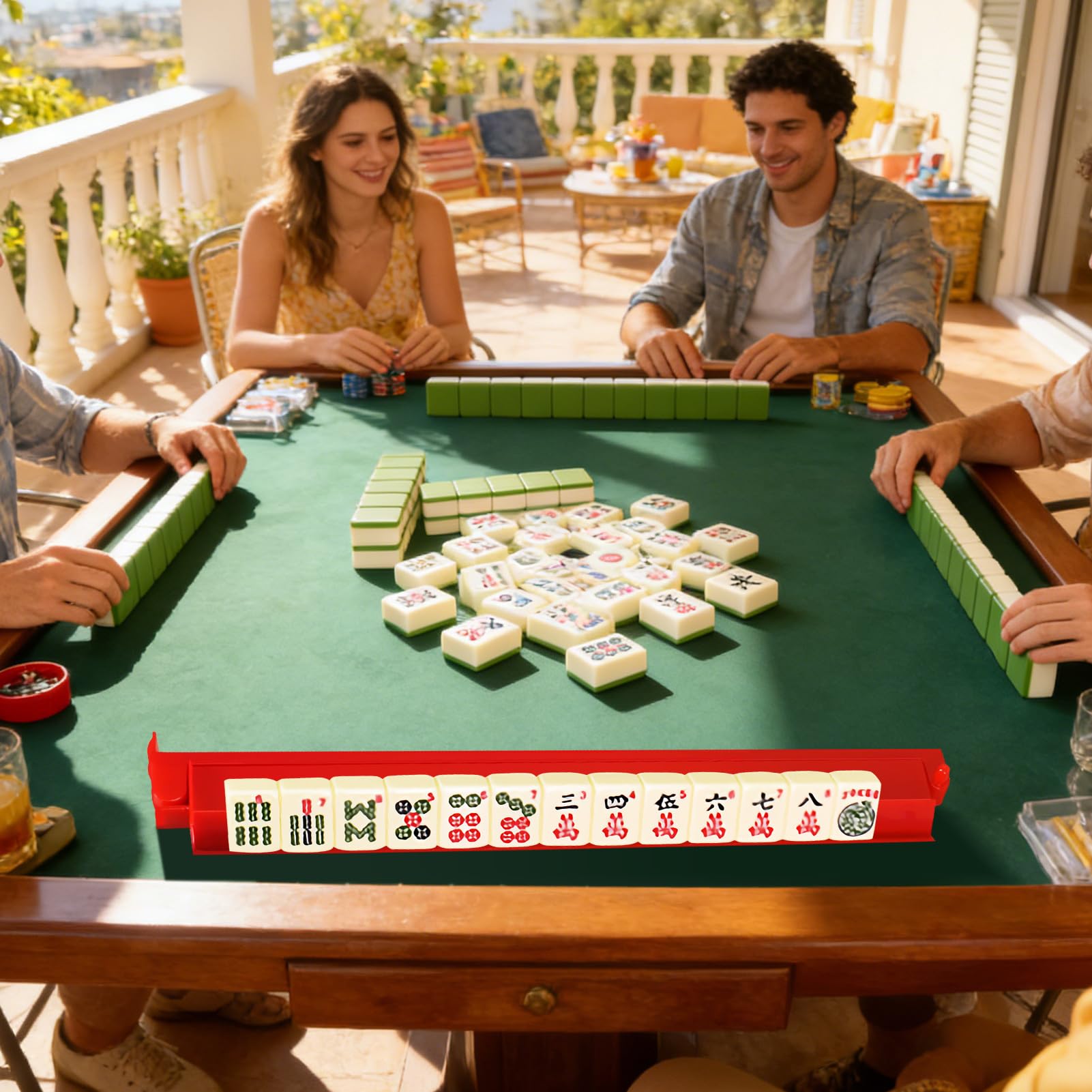 Mahjong Racks 4-częściowe kompaktowe organizery do gry w | Zestaw stojaków na płytki do mahjonga Do domu, podróży, klubu, na święta i imprezy