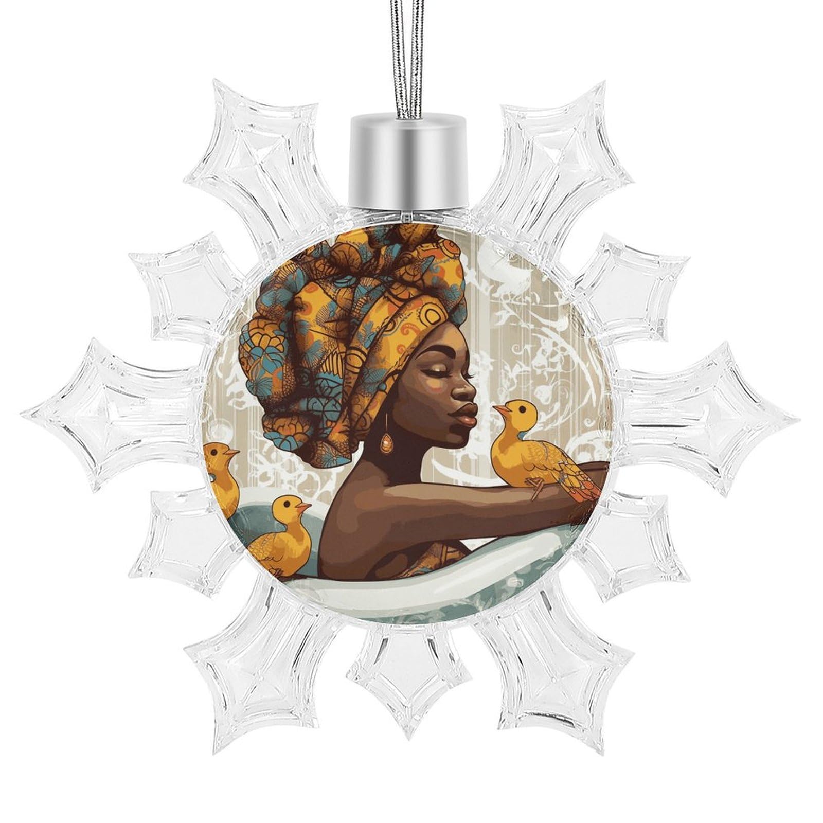 African Girl Snowflake Ornaments Cute Snowflake Pendant Exquisite Christmas Tree Ornaments for Christmas Weddings New Year Birthday Holiday Celebration