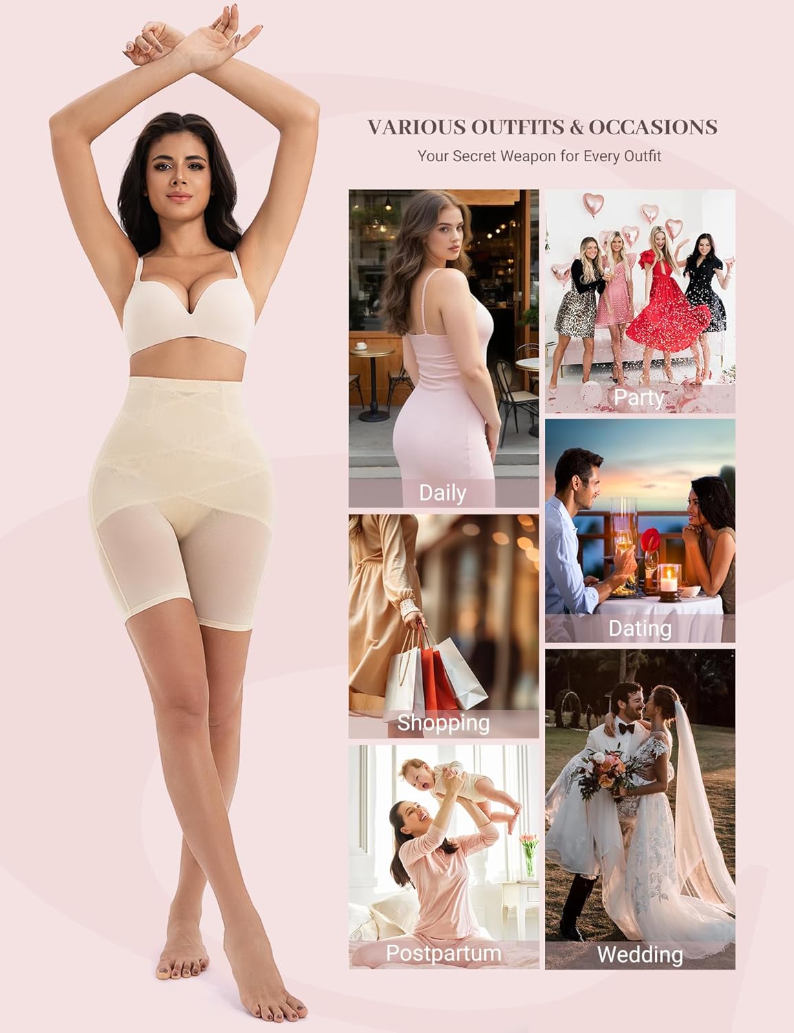 Shapewear for Women Tummy Control, Butt Lifting High Waisted Body Shaper Underwear Shorts Thigh Slimmer Girdles - Image 7