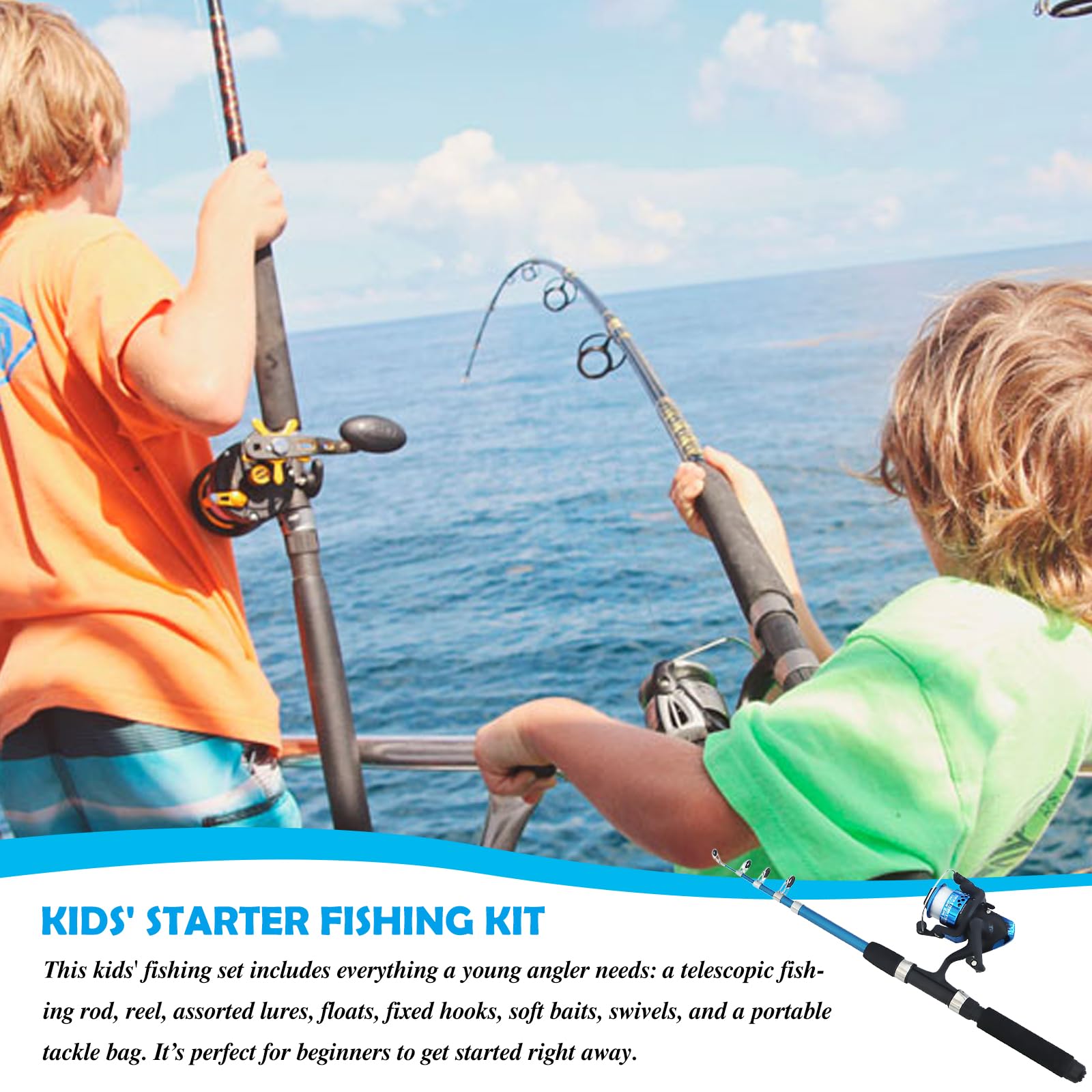Kit de Canne à Pêche pour Enfants, Canne a Peche Enfant 150cm avec Moulinet et Leurres, pour Débutants, Ensemble Complet avec Accessoires et Sac de Transport pour Garçons et Filles