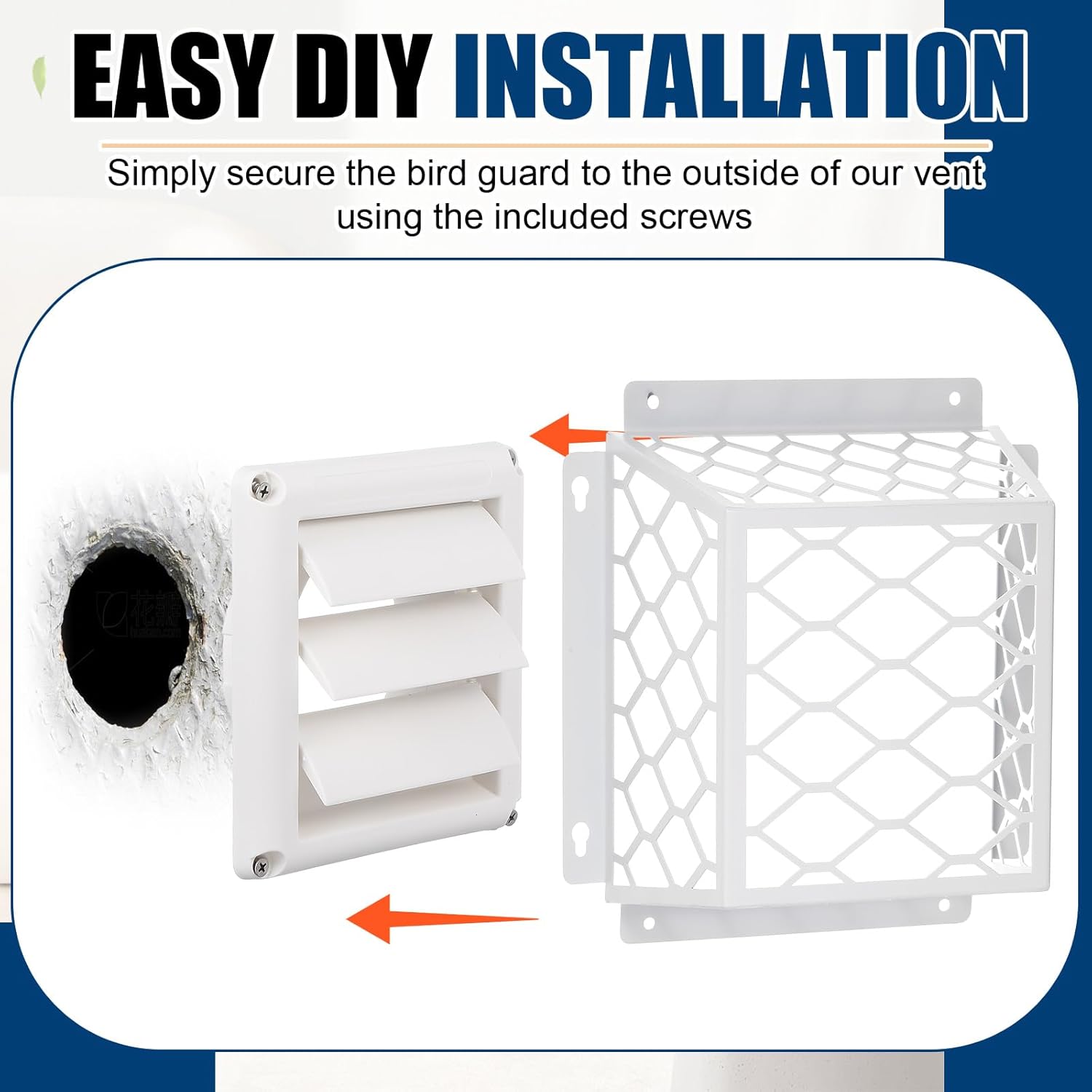 Hortsun 4" Dryer Vent Cover and Bird Guard Set, Louvered Outdoor Vent Cover with Steel Bird Guard to Prevent Birds and Debris from Entering Your Dryer or Bathroom Exhaust Fan (Includes 14 Screws)