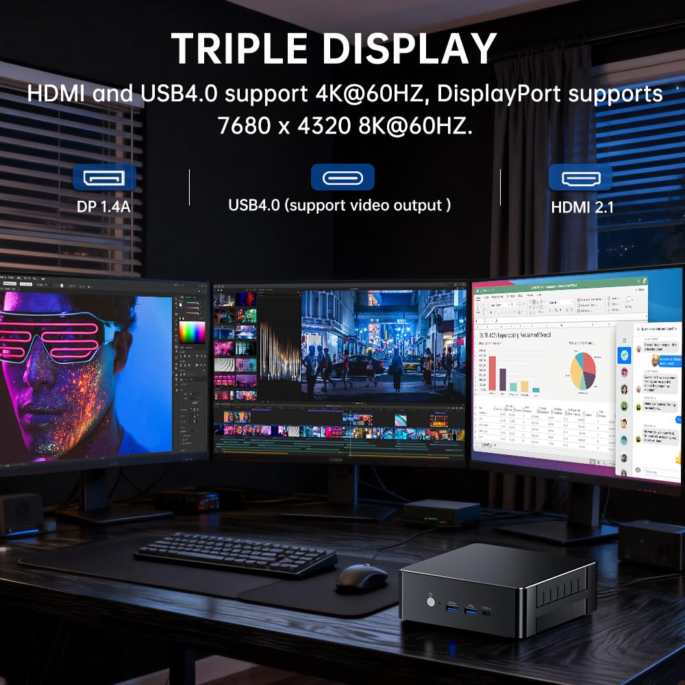 Thdeukoty Mini PC i9-12900H 14C/20T, 64G DDR5 RAM 2T SSD, mini computer desktop Windows 11 Pro (TPM2.0), DP/HDMI/Type-C triplo display, WiFi 6E Bluetooth5.3 per casa/lavoro
