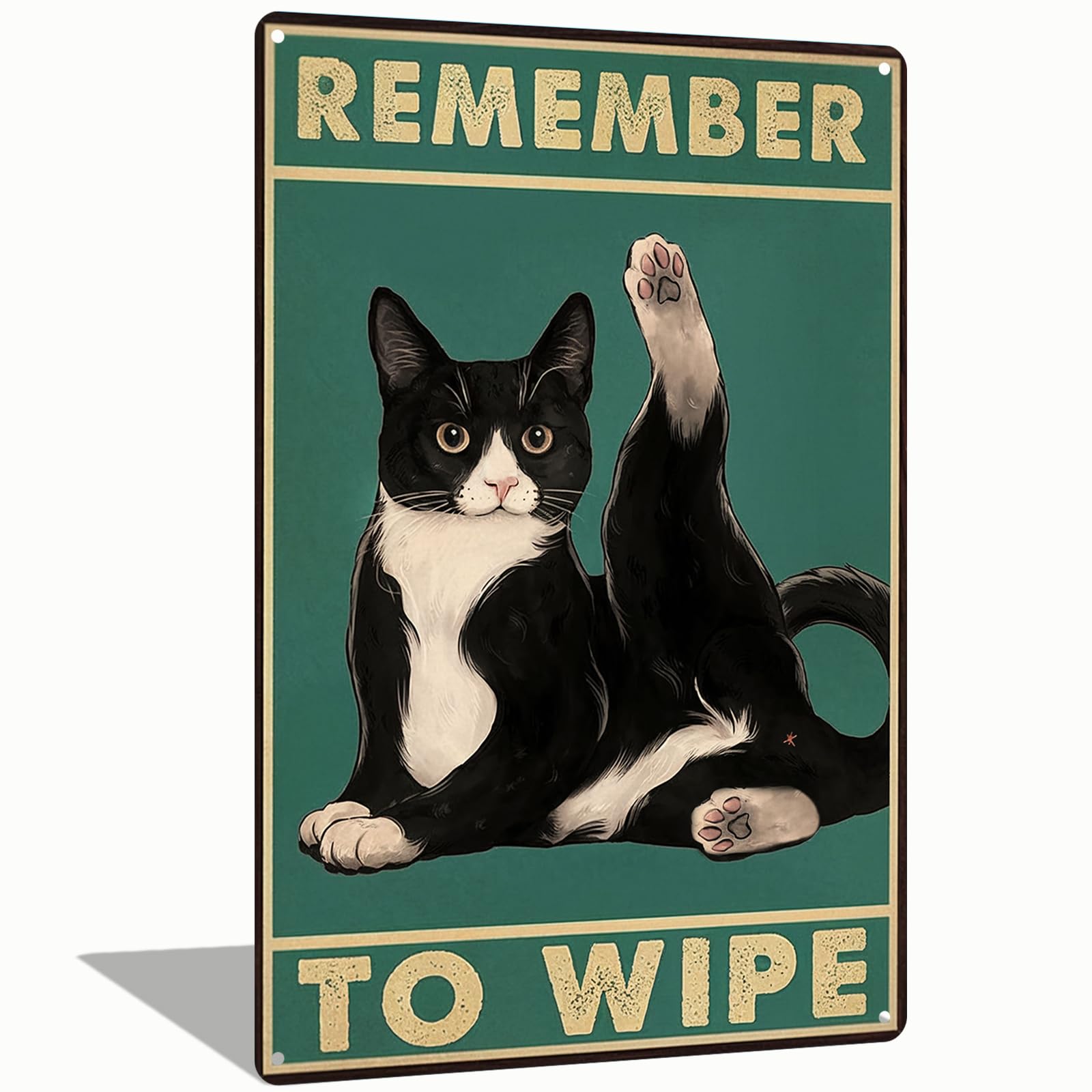 Funny Cat Sign Remember To Wipe Vinage Tin Sign for Bathroom Toilet Wall Decor Home Bar 8x12 Inch (2549)