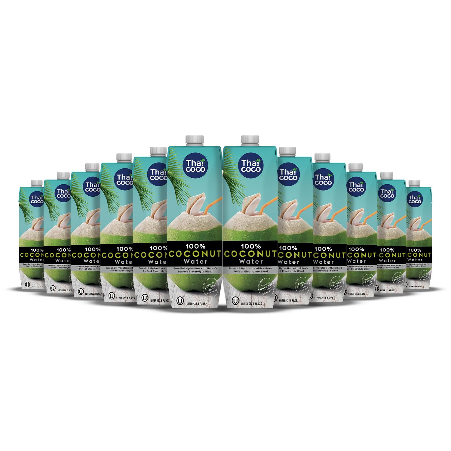 Thai Coco 100% Kokoswasser aus Thailand – Natürliches Coconut Water mit Elektrolyten – Ohne Zuckerzusatz & Ohne Konservierungsstoffe – 12x1L Tetra Pak – Hydration Getränk für Sport & Alltag