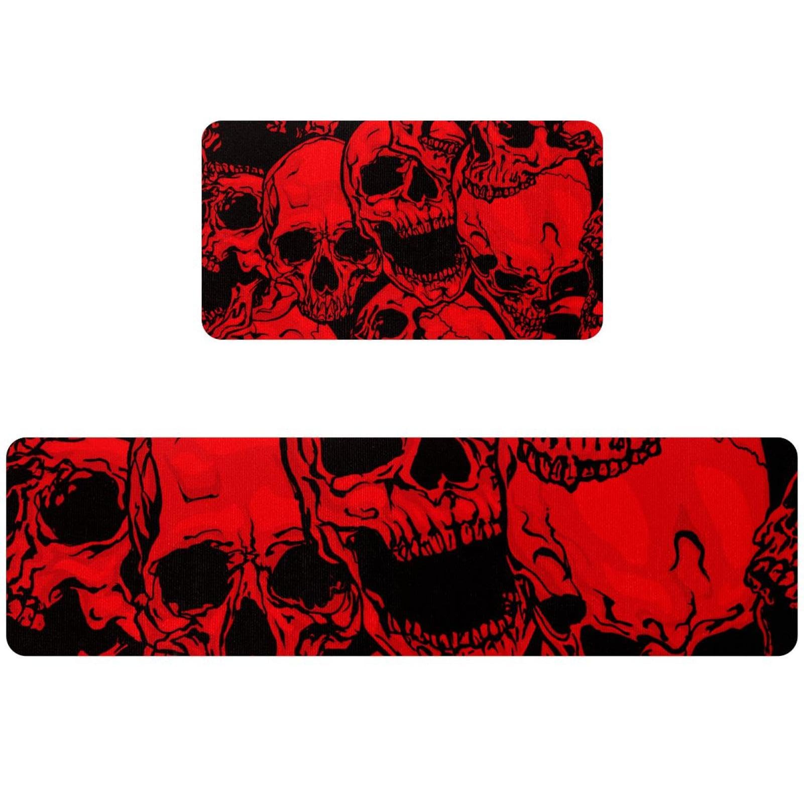 Tapete de cocina con diseño de calavera roja para evitar resbalones