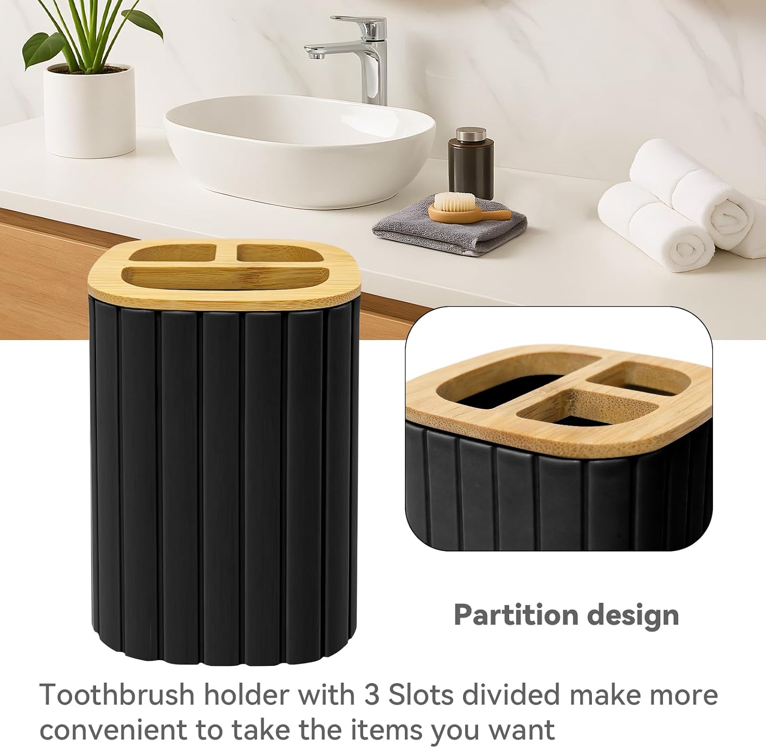 Bathroom Accessories Set, 2PCS Black Soap Dispenser and Toothbrush Holder