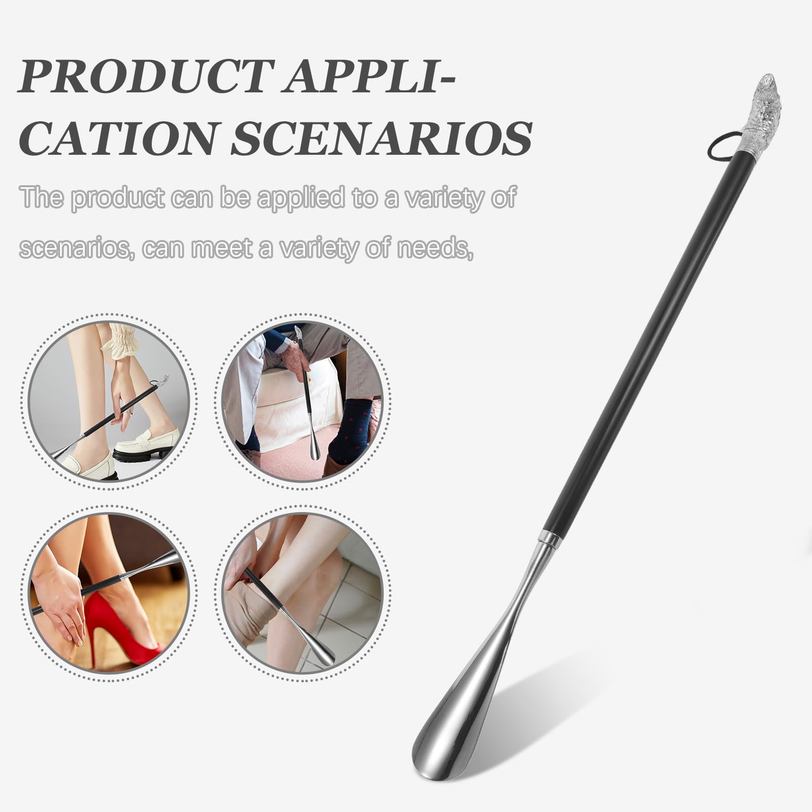 Calzascarpe con manico lungo: Calzascarpe ergonomico con testa di animale - in metallo da 56 cm/22" per anziani, NON c'è bisogno di chinarsi, marrone chiaro