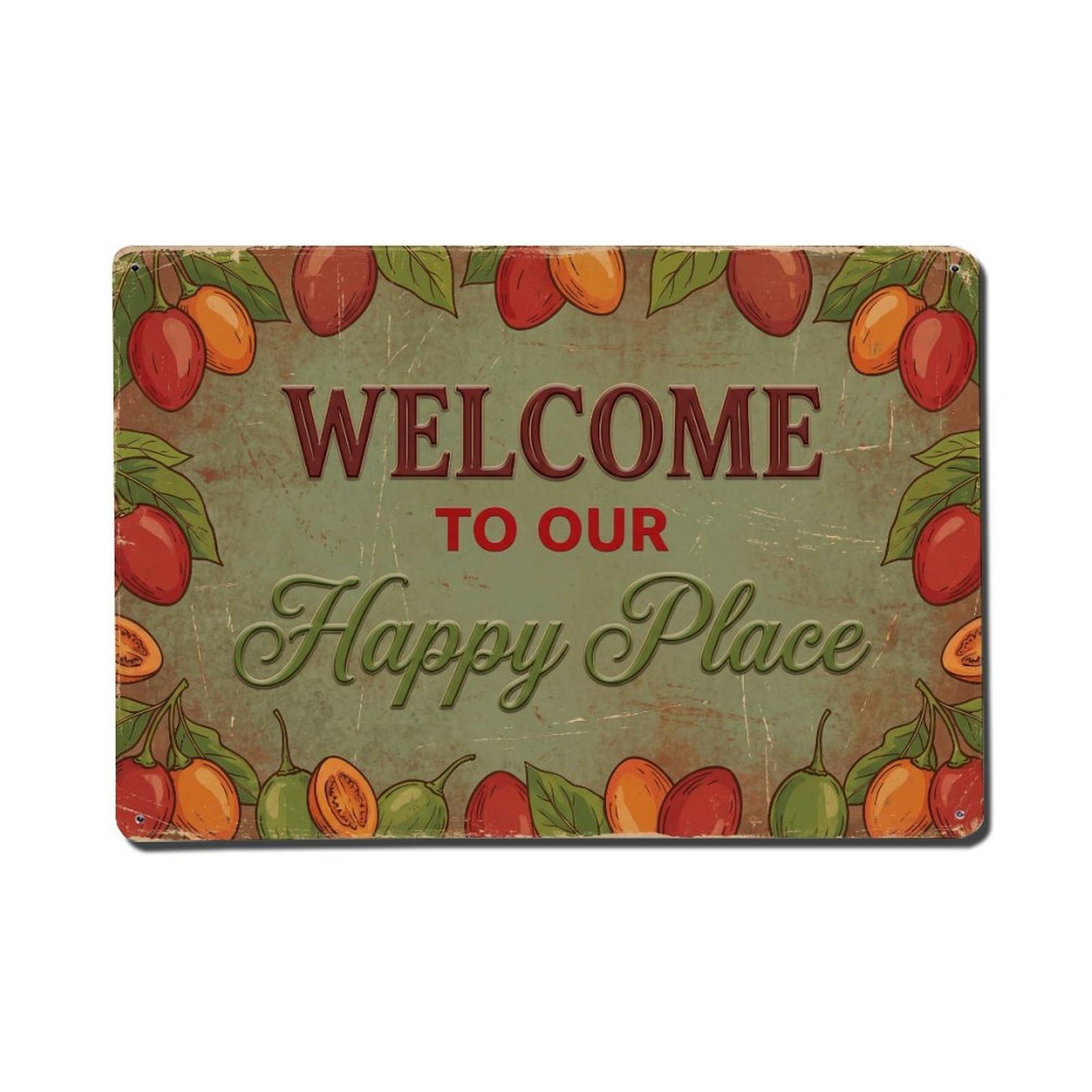 Welcome To Our Happy Place Tamarillo Orchard Metal Tin Sign Plaque Wall Decor for Cafe, Club Bar, Office, Home Garden Metal Poster 8x12Inch