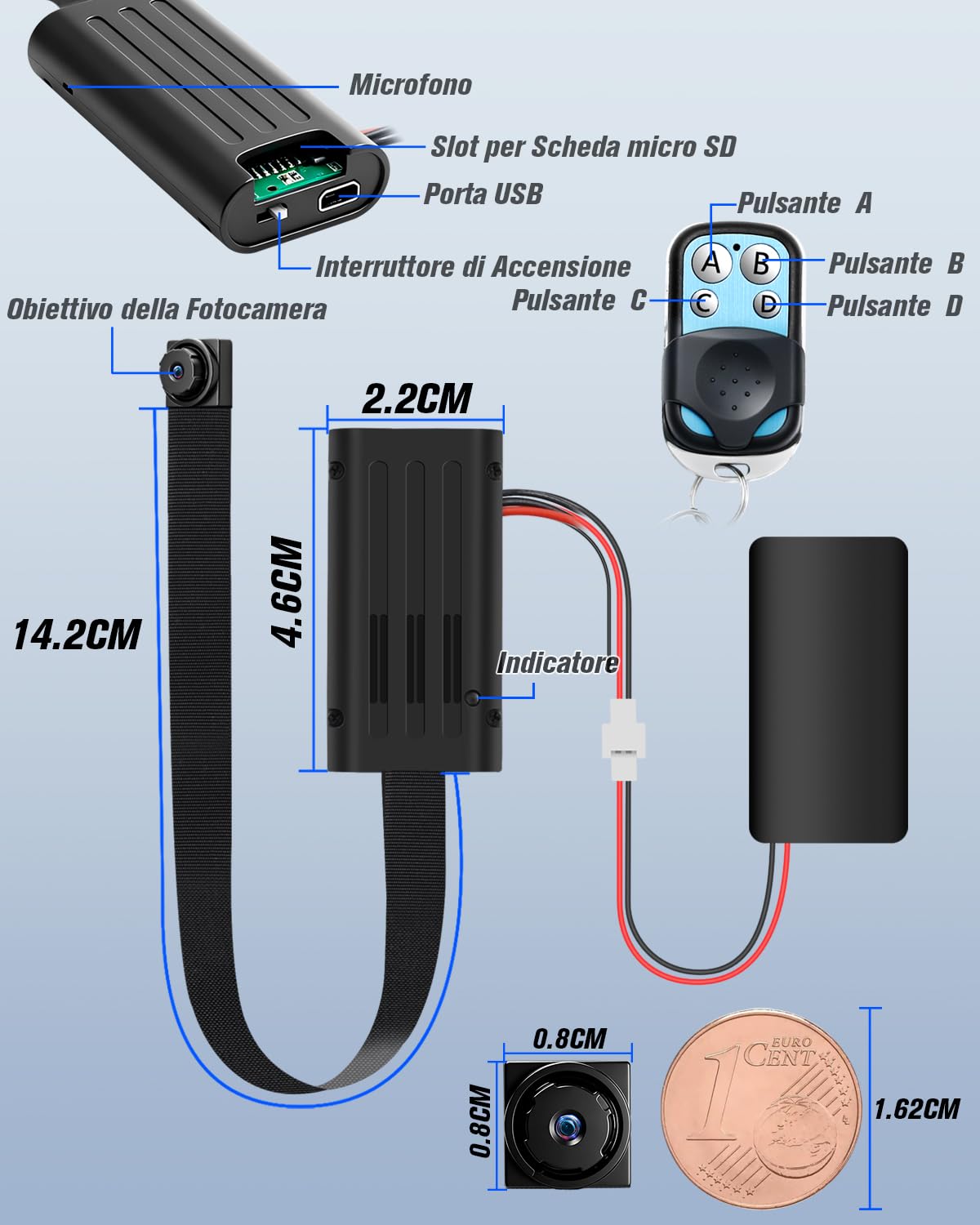 Mini Telecamera Spia, Micro Telecamera Nascosta 1080P HD, Spy Cam Interno Invisibile Bodycam Rilevamento del Movimento Lunga Durata Batteria