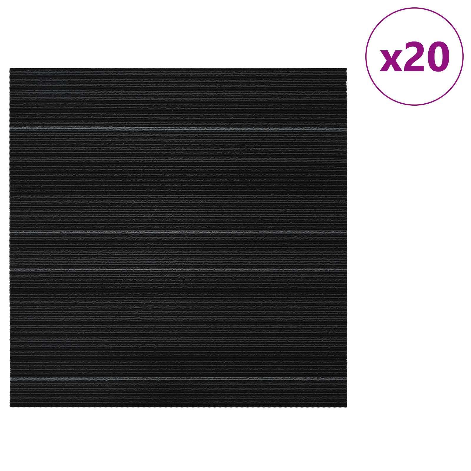 Teppichfliesen Gestreift Dunkelgrau 50 x 50 cm 20er Set, schallabsorbierende Teppichplatten Schlingenware für Wohnzimmer und Büro, strapazierfähiger Bodenbelag PP