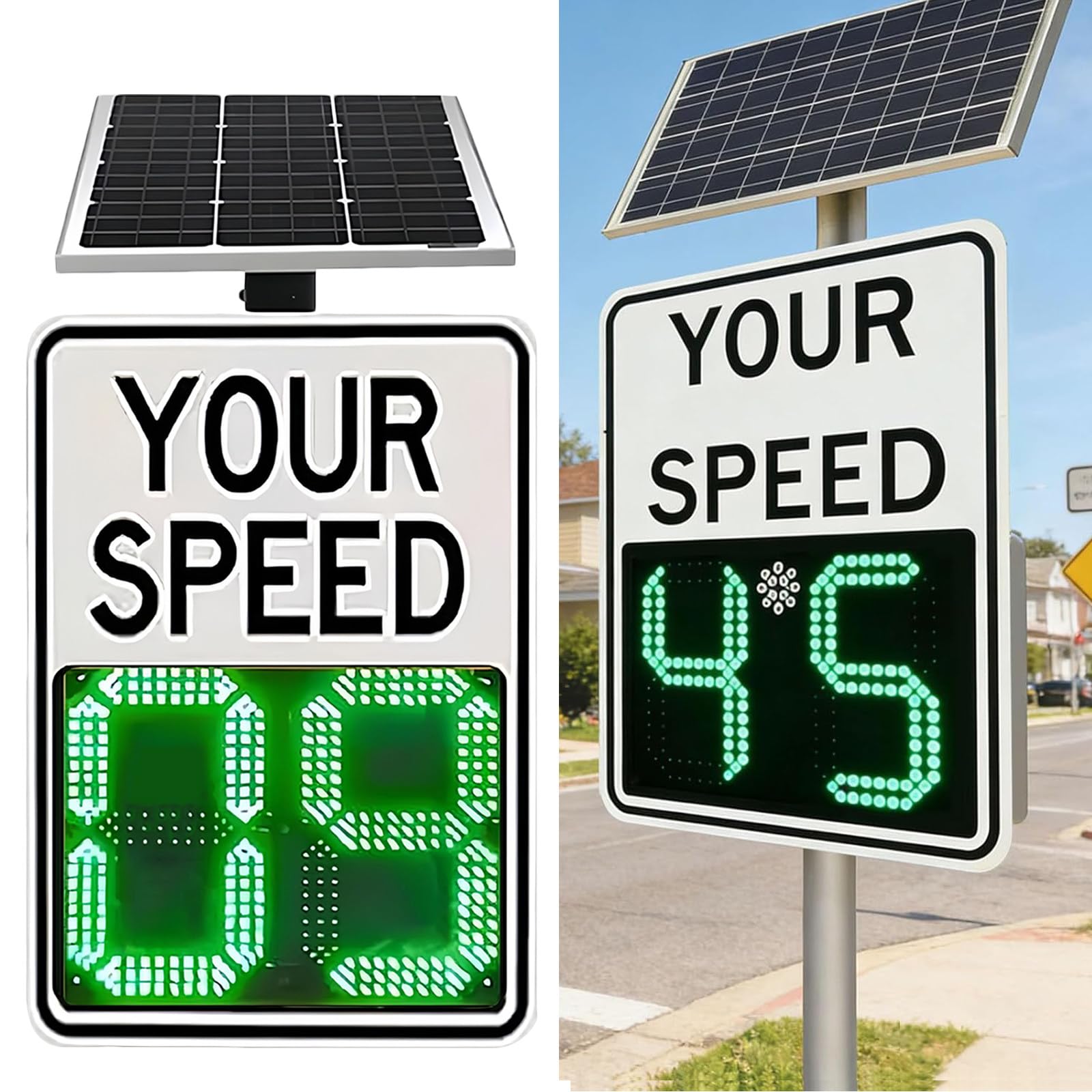 Señal de advertencia de velocidad de radar solar, límite de velocidad ajustable de 1 a 199 mph, señal de advertencia de aluminio para carreteras, carreteras con limitación de velocidad