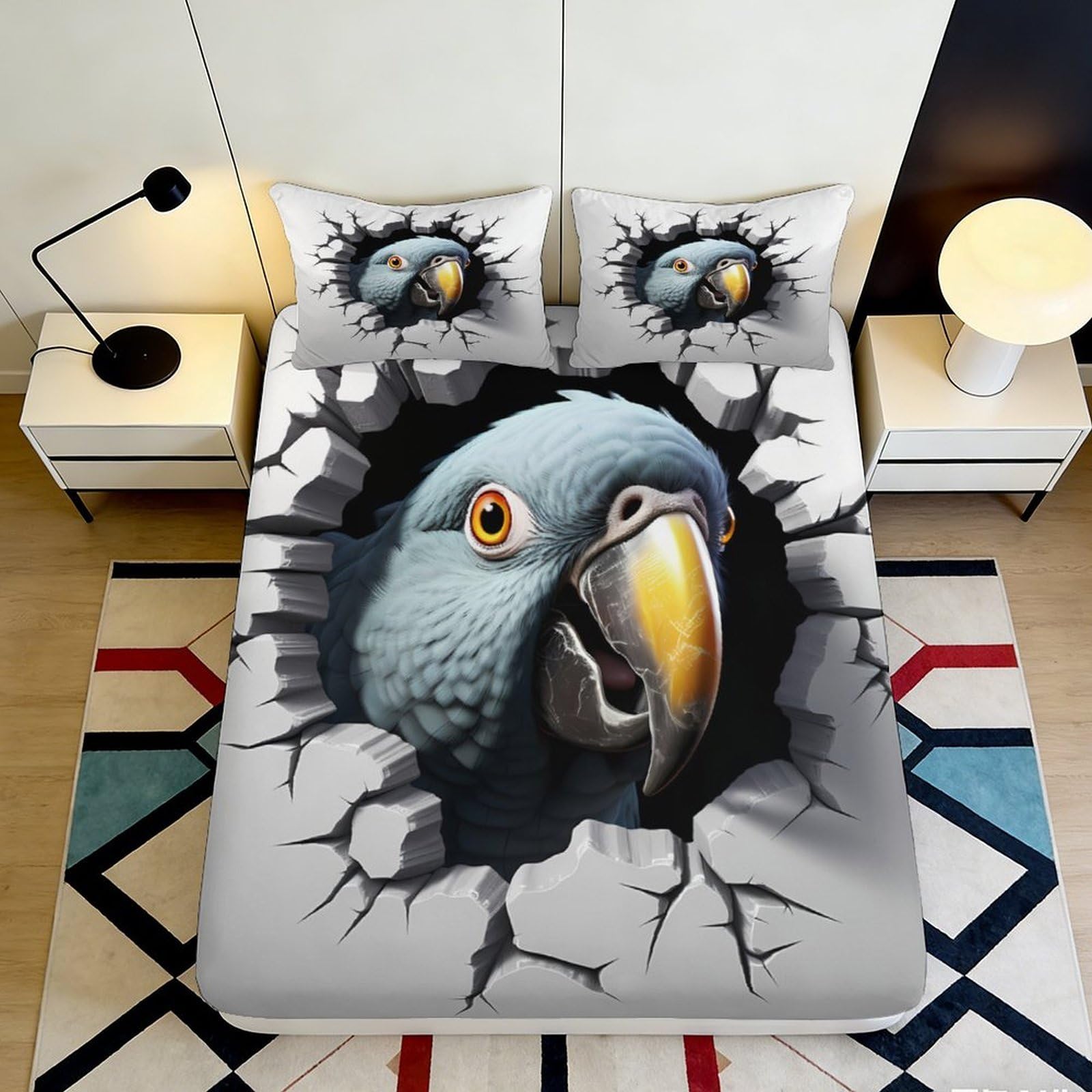 Qjzxknhpgr Style-2 3D Printed Cracked Wall Parrot Fitted Sheet Microfiber Soft Anti-Slip 3D Bird Bed Cover For Bedroom Decor 90X200x25cm