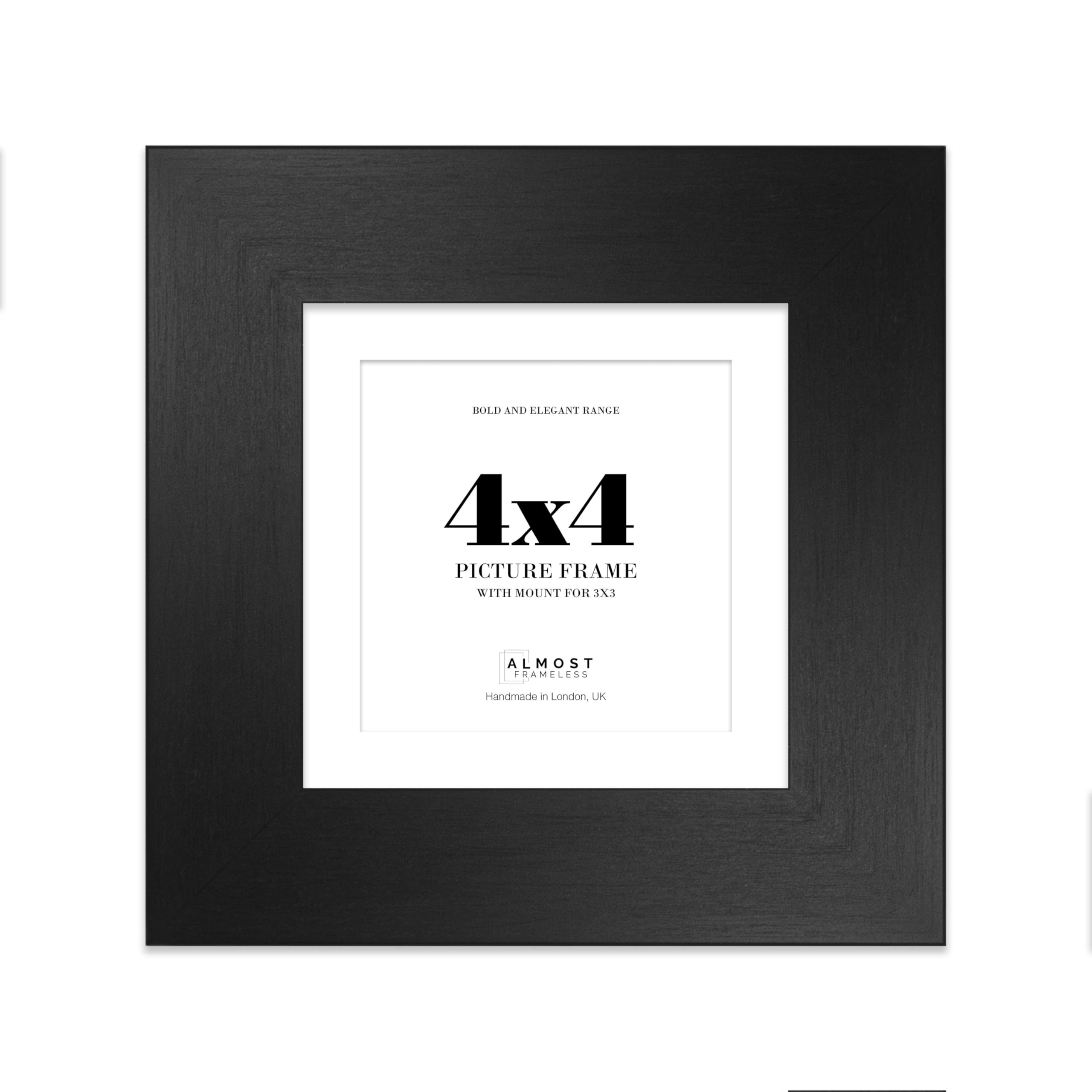 4x4 Black Square Frame With Mount for 3x3 Pictures 28mm Edge Frame Display with Wall Hooks and Kickstand, 1 Pack