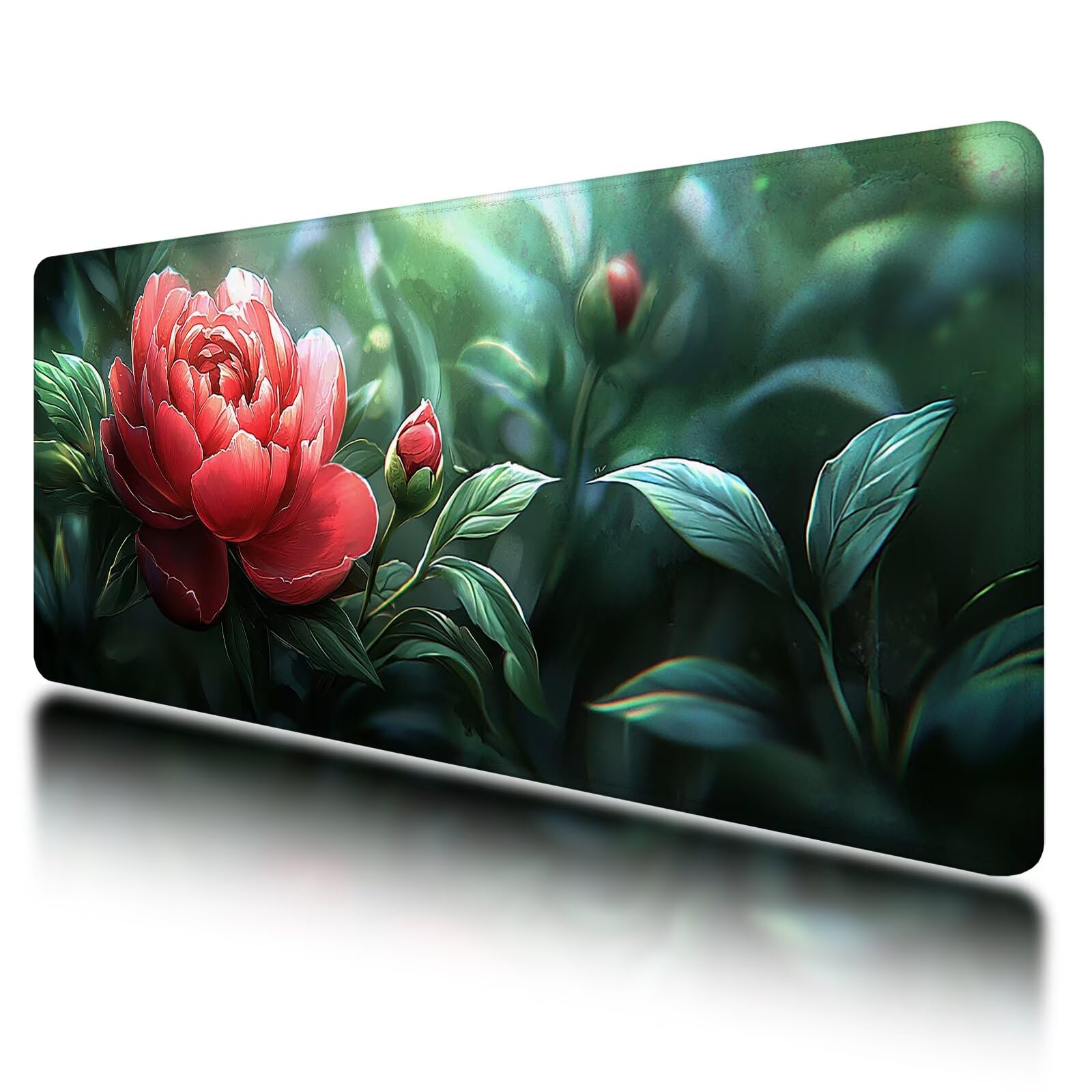 Podkładka pod mysz do gier, XXL zielona podkładka pod mysz 1200 x 600 mm, podkładka pod biurko ze szwami na krawędziach, podkładka pod mysz w kwiaty wodoodporna antypoślizgowa do akcesoriów biurowych