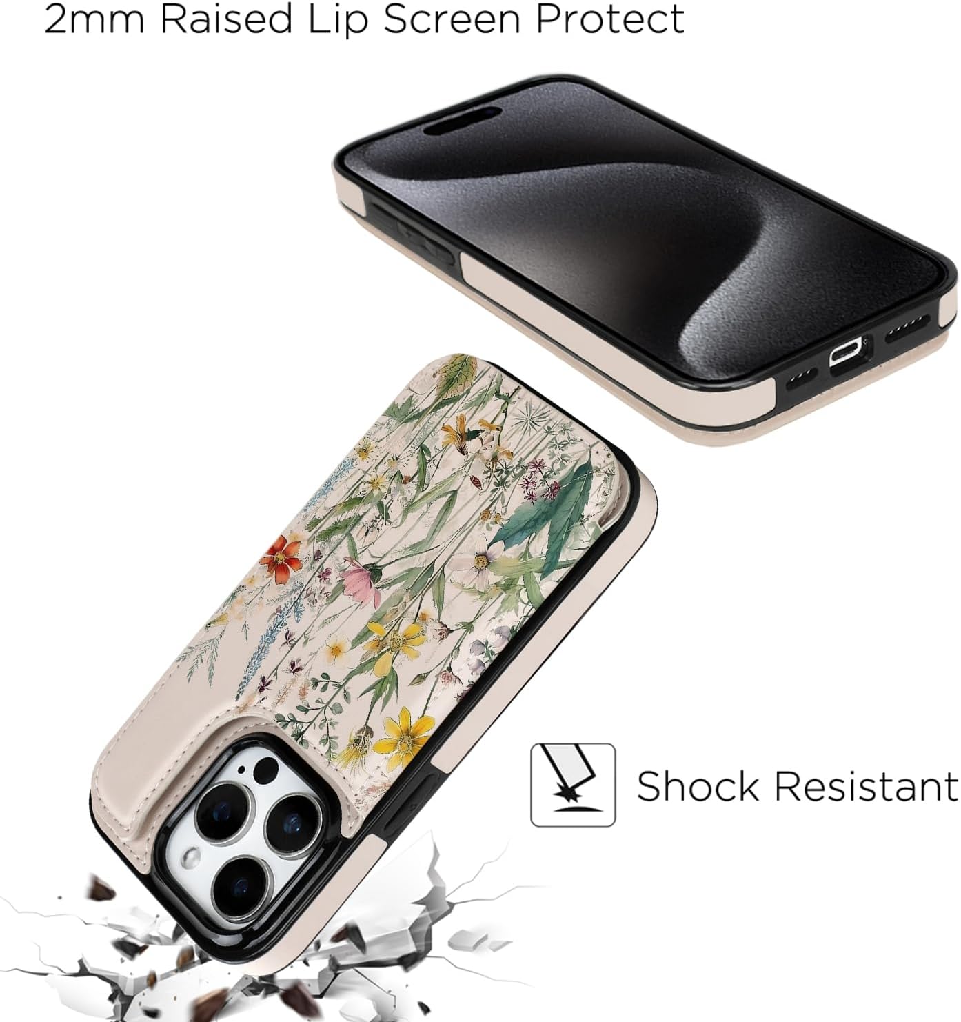 uCOLOR for iPhone 15 Pro Wallet Case with Card Holder, PU Leather RFID Blocking iPhone 15 Pro 6.1" Case Wallet Folio Flip Case for Women Men, Magnetic Clasp Kickstand Design (Desert Flower) - Image 5