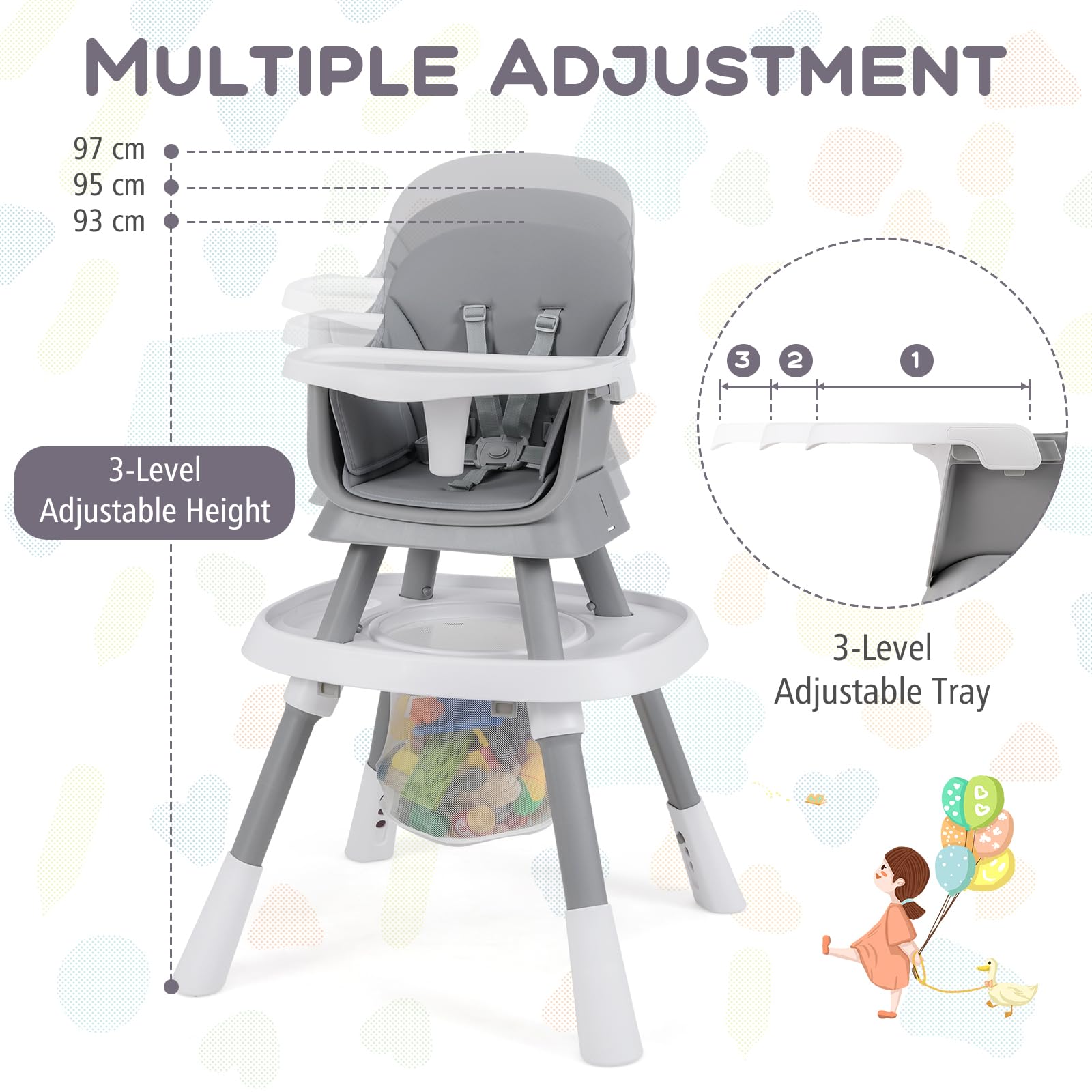 RELAX4LIFE 16 en 1 Trona Evolutiva Bebé con Altura Ajustable, Asiento Giratorio 360°, Mesa Doble Cara y Arnés de Seguridad, Trona Bebé con Bandeja Ajustable, Silla Alta para Niños 6-36 Meses (Blanco)