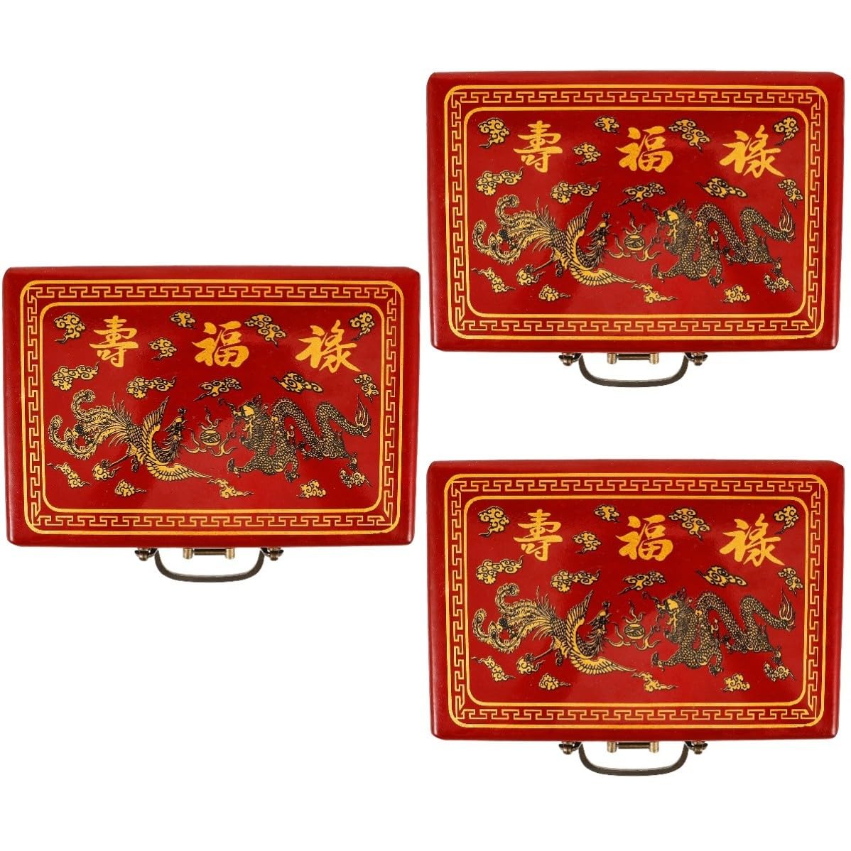 STOBAZA 3 Stück Rot Vintage mit Griff Mahjong, Aufbewahrungsbox | Leere Kasten für Steine, Tragbar und Geordnet, Traditionelle Form, Praktischer Henkel, Kompakt