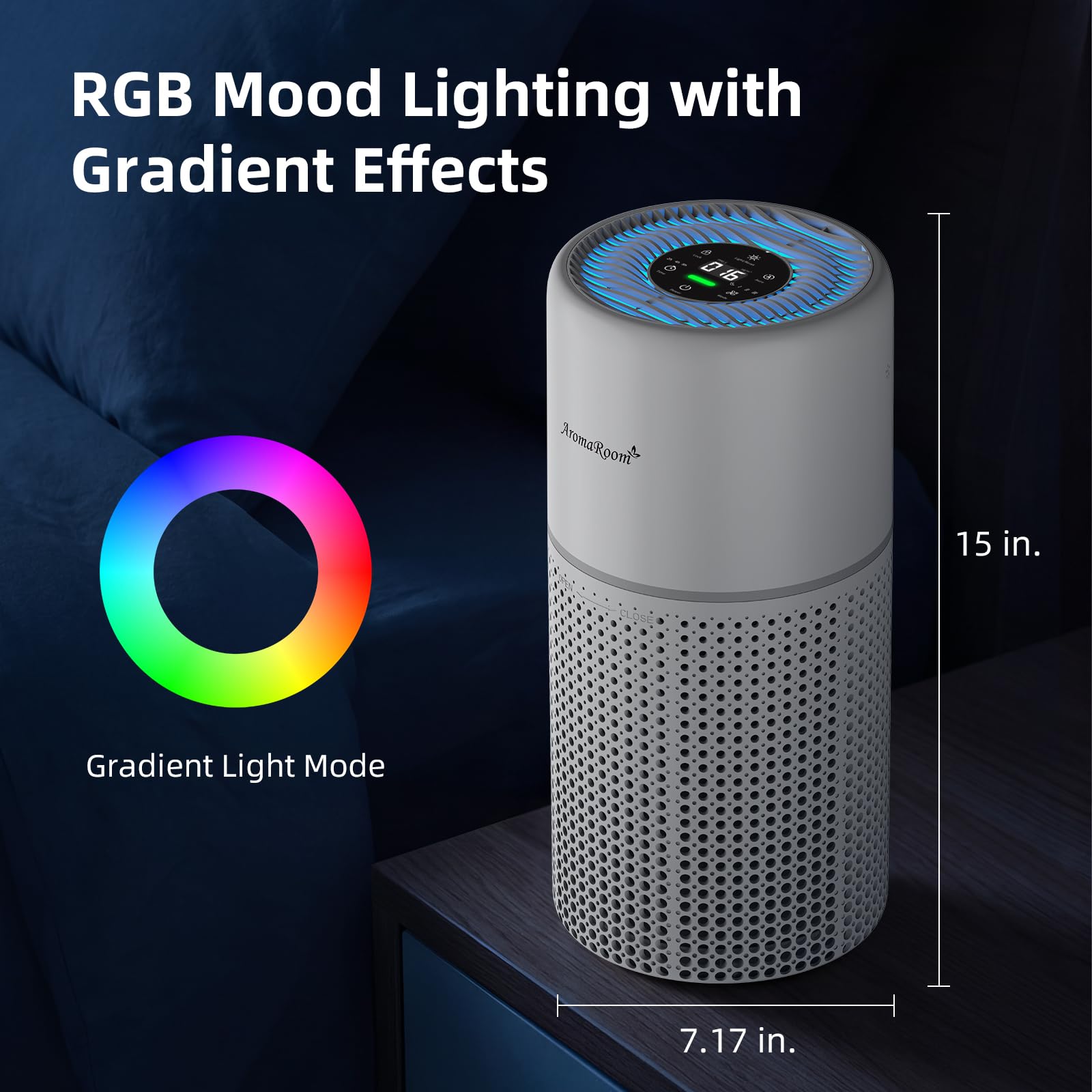 AromaRoom - Purificatori d'aria per grandi stanze domestiche, filtro HEPA, modalità di sospensione silenziosa da 22 dB, modalità automatica intelligente, monitor PM2.5 in tempo reale e blocco bambini