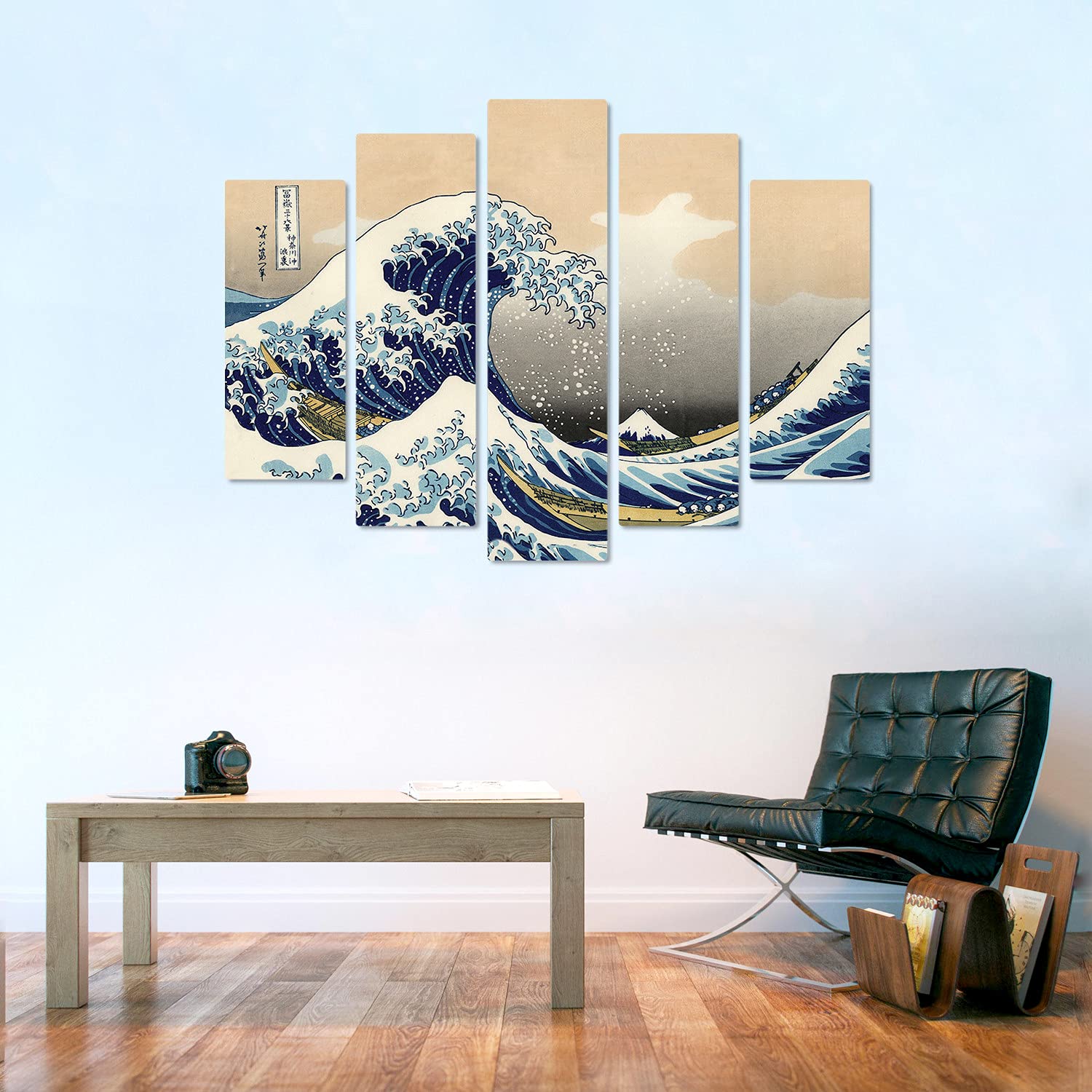 Giallobus - 5 Panneau multiple Art Board - Hokusai - La grande vague de Kanagawa - Bois MDF - 140x100