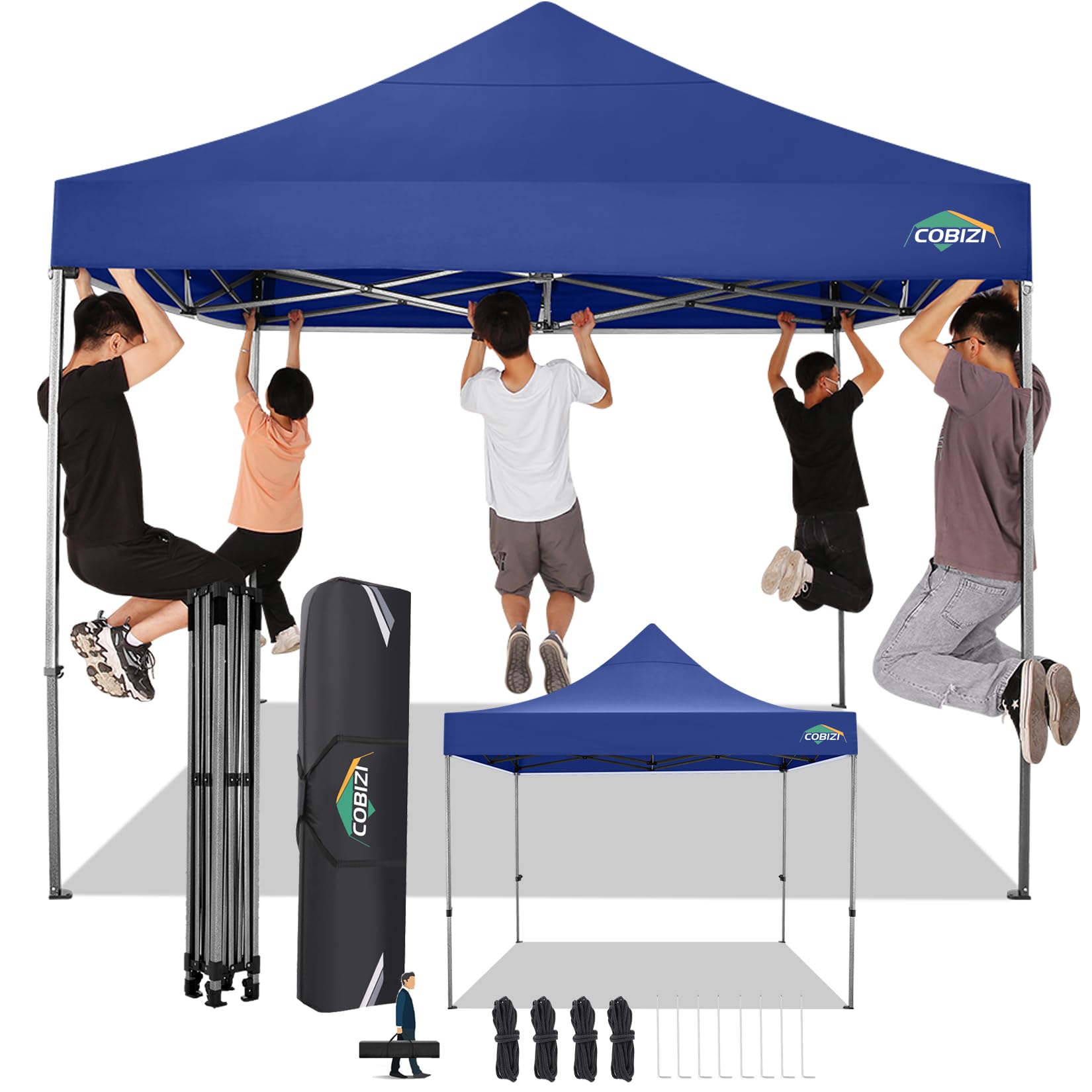 COBIZI 10x10 Pop Up Canopy Without Sidewall,Heavy Duty Canopy UPF 50+ All Season Wind Waterproof Commercial Outdoor Wedding Party Tents for Parties Canopy Gazebo with Roller Bag(10 x 10 foot Dark Blue)