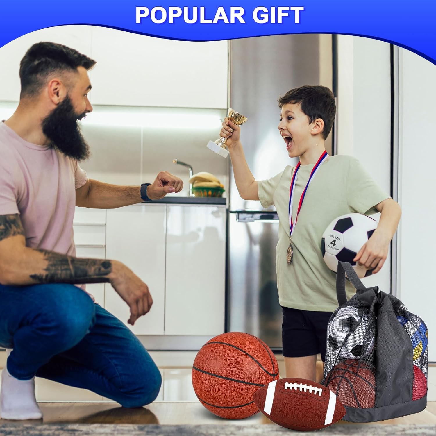 Liliful 8 Pcs Sport Balls Set with Pump Mesh Bag Gifts for Kid Teen Operation Christmas Basketball Soccer Football Playground Ball for Christian Charity Donation Student Team PE Class Retro Colors image 6 of 7 B0CD25HTTR