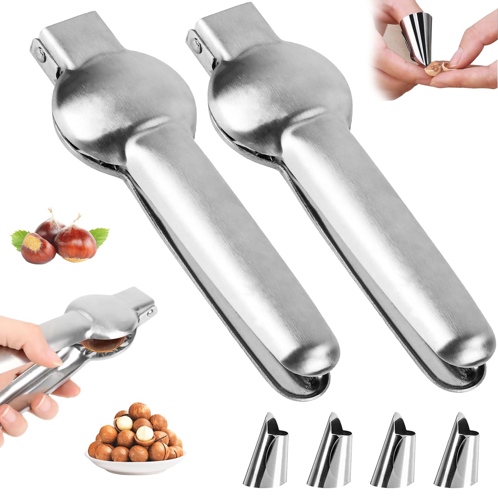 Pince à Châtaignes En Acier Inoxydable - Lot De 2 Clips Noix, Ouvre-Châtaignes Robuste