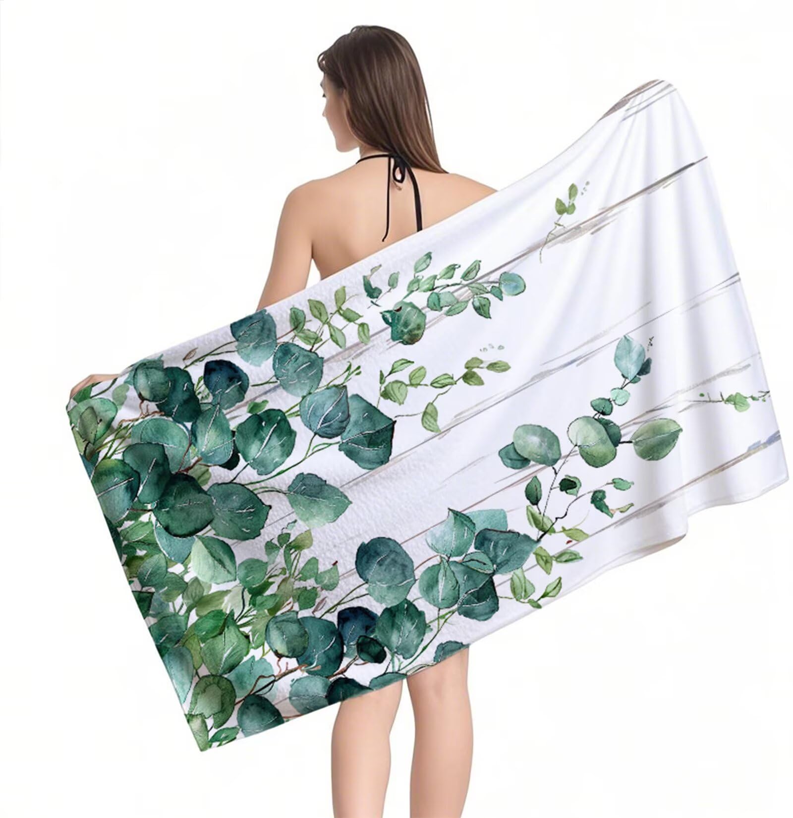 Ręcznik z mikrofibry w kształcie liścia XXL 220 x 100 cm, chłonny i szybkoschnący ręcznik do sauny z gumką, antypoślizgowy, na plażę, do pływania, Y1-852