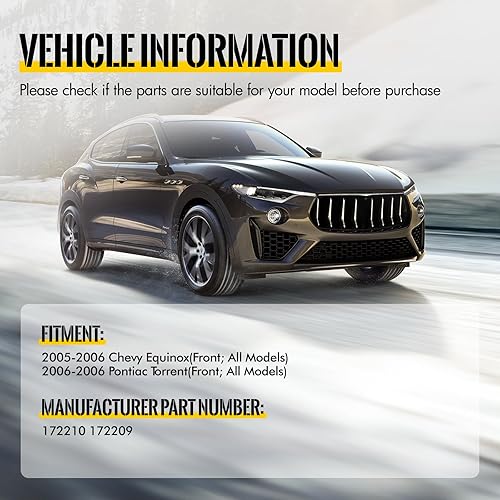 Miniatura 4 de KUSATEC Par delantero completo amortiguador de amortiguador para Chevy Equinox 2005-2006, Pontiac Torrent 2006, 172210 172209 puntales con ensambles